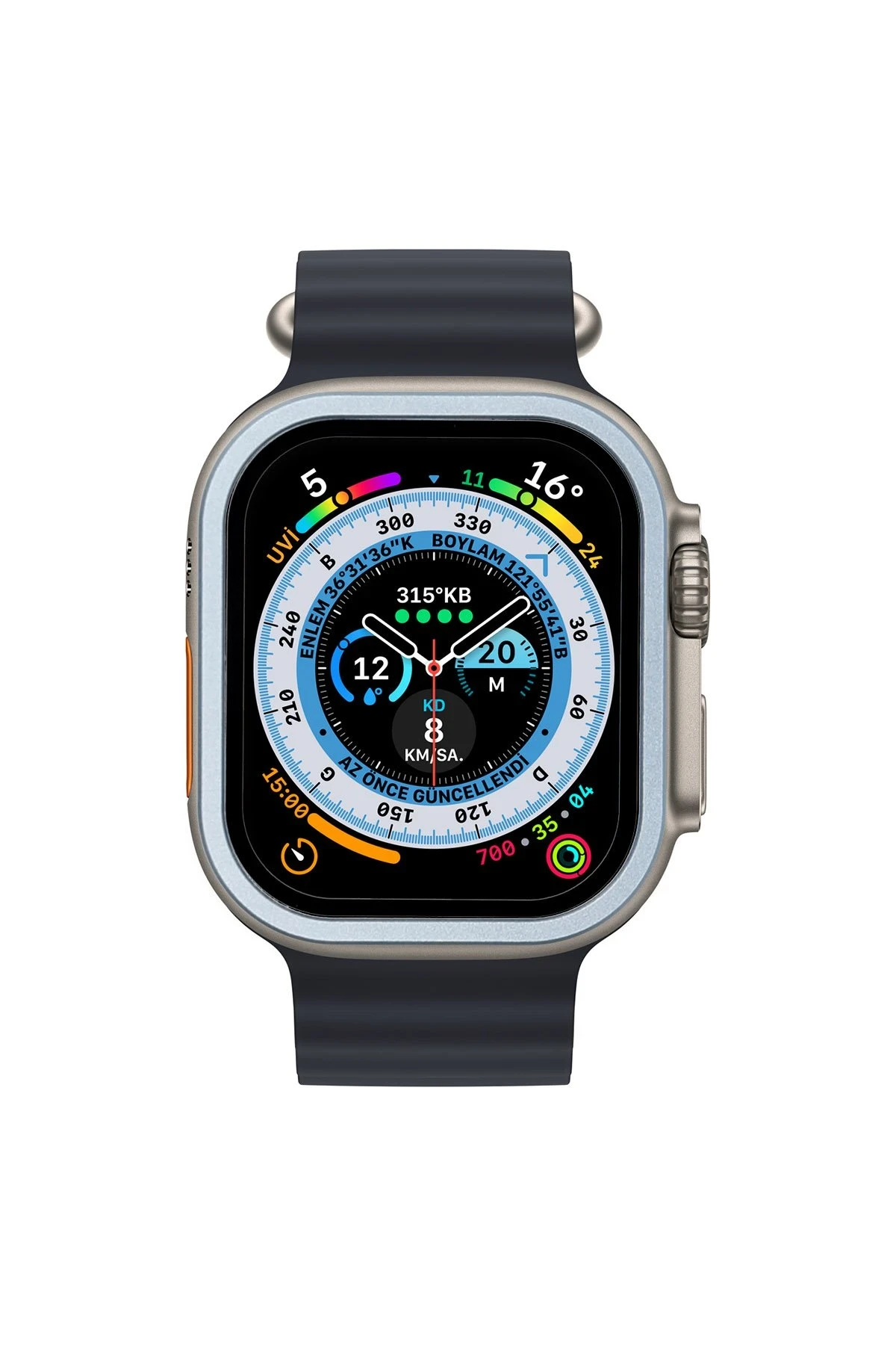 Newface Apple Watch Ultra 49mm Alüminyum Kasa Cam Ekran Koruyucu - Mavi - Görsel 3