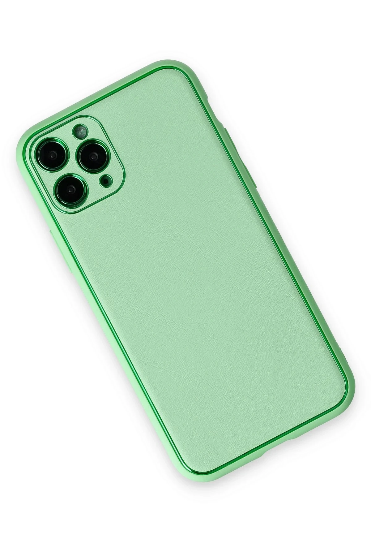 Newface iPhone 11 Pro Kılıf Coco Deri Silikon Kapak - Açık Yeşil - Görsel 3