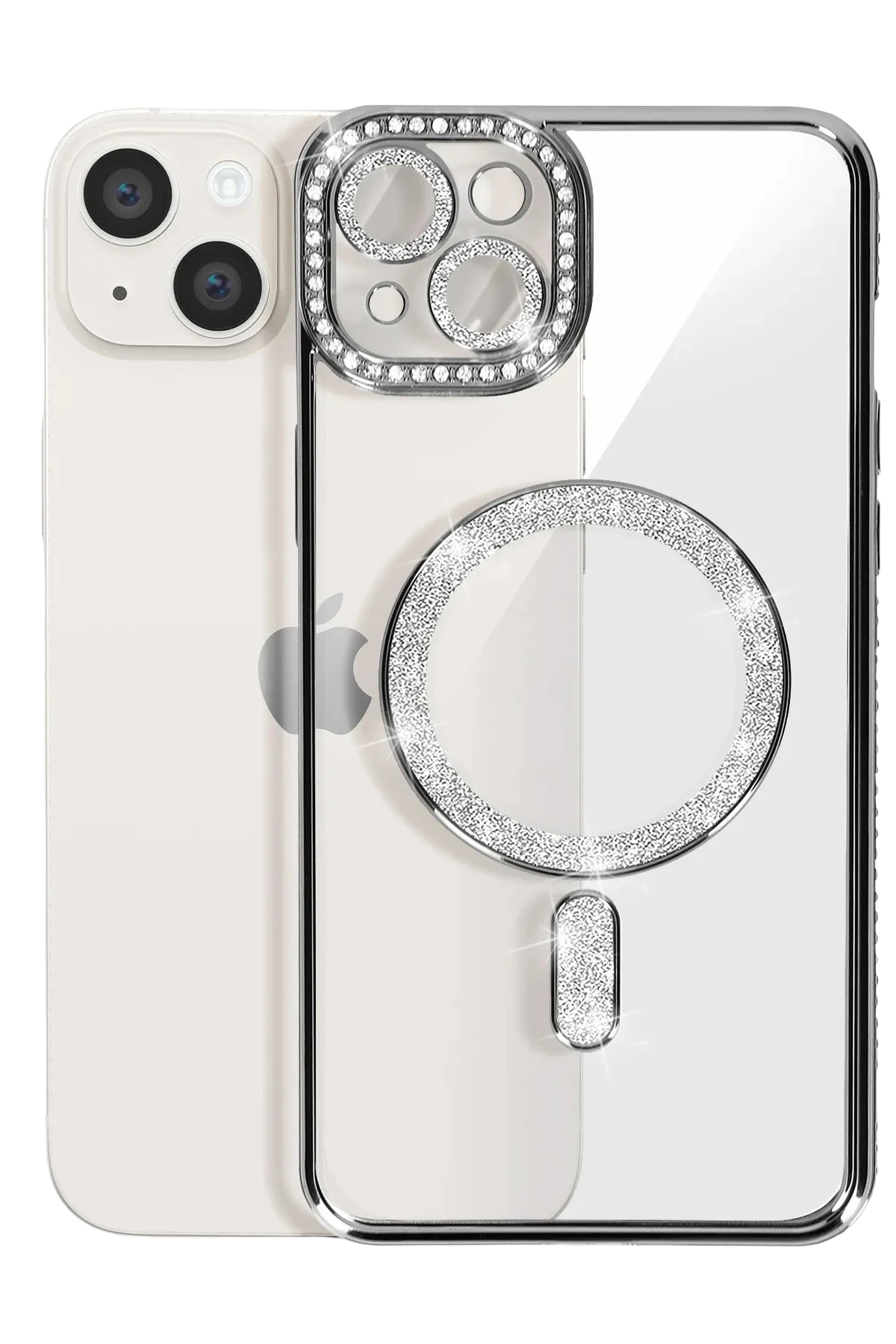Newface iPhone 14 Kılıf Joke Simli Magneticsafe Kılıf - Gümüş - Görsel 3