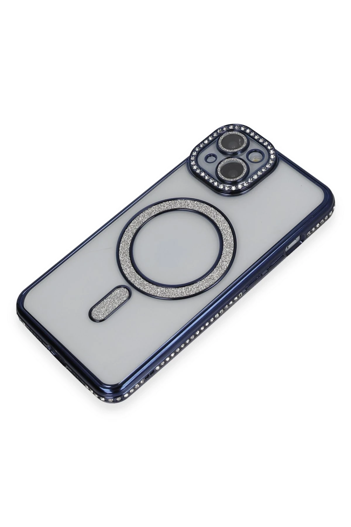 Newface iPhone 14 Kılıf Joke Simli Magneticsafe Kılıf - Lacivert - Görsel 3