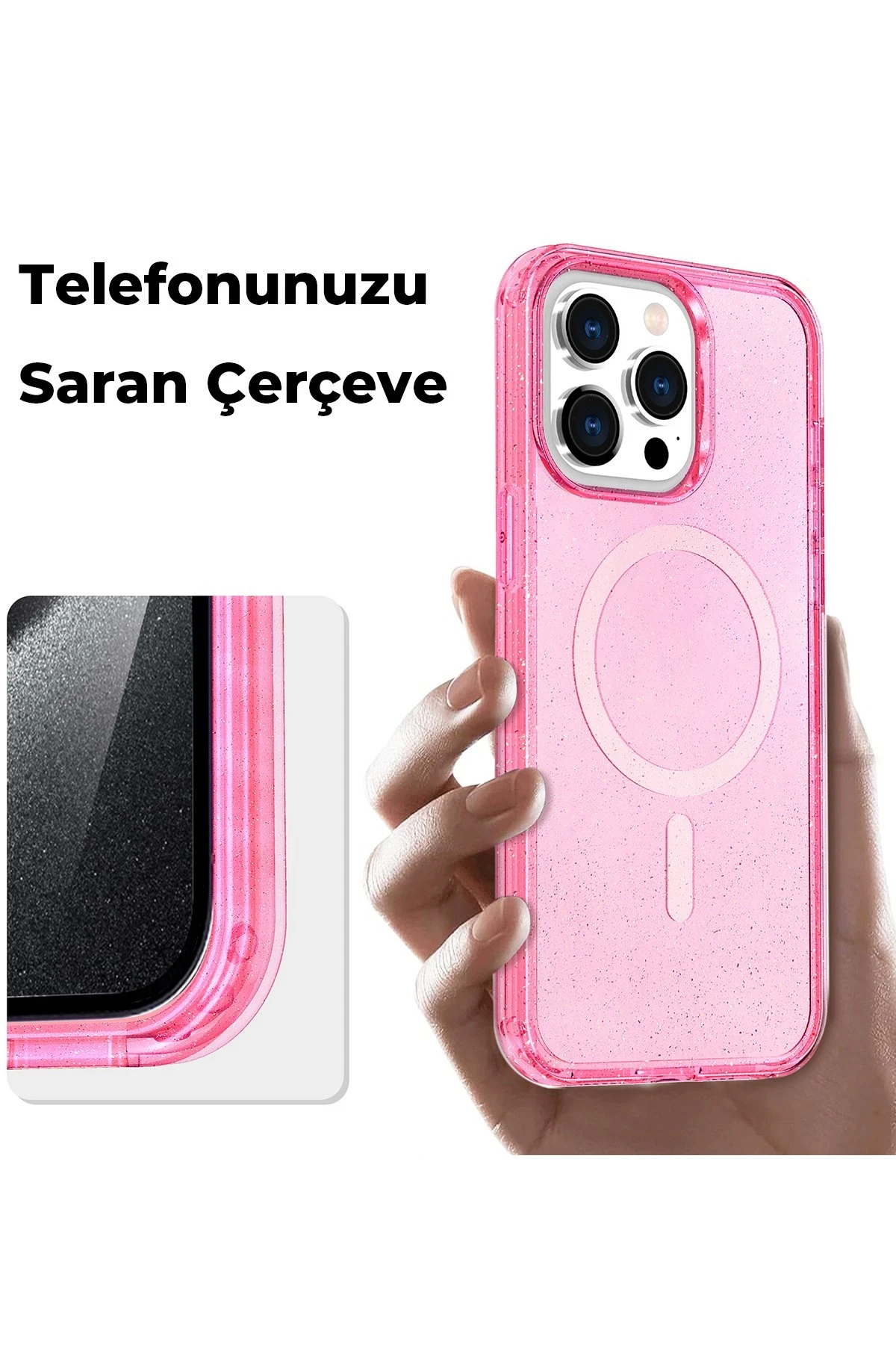 Newface iPhone 14 Pro Kılıf Star Magsafe Kapak - Pembe - Görsel 3