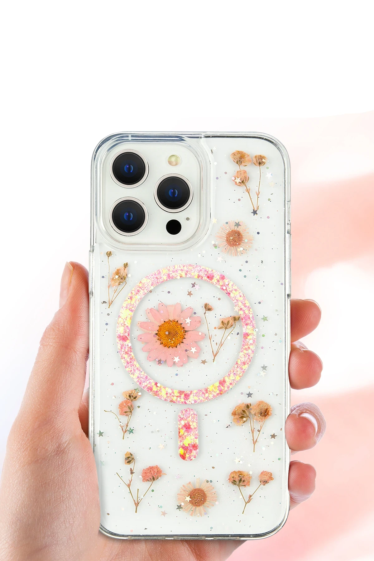 Newface iPhone 16 Pro Kılıf Daisy Simli Magsafe Kapak - Mavi - Görsel 3