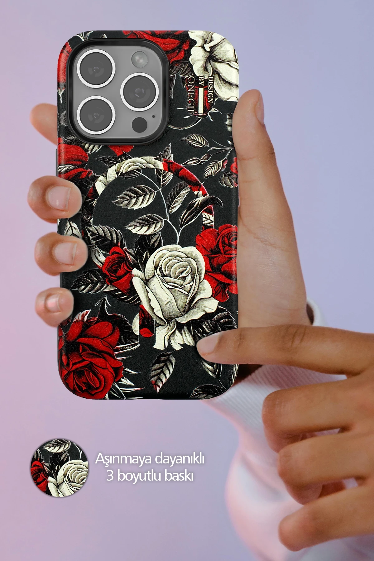 Onegif iPhone 15 Pro Max Flower Series Magsafe Kapak - Pembe - Görsel 3