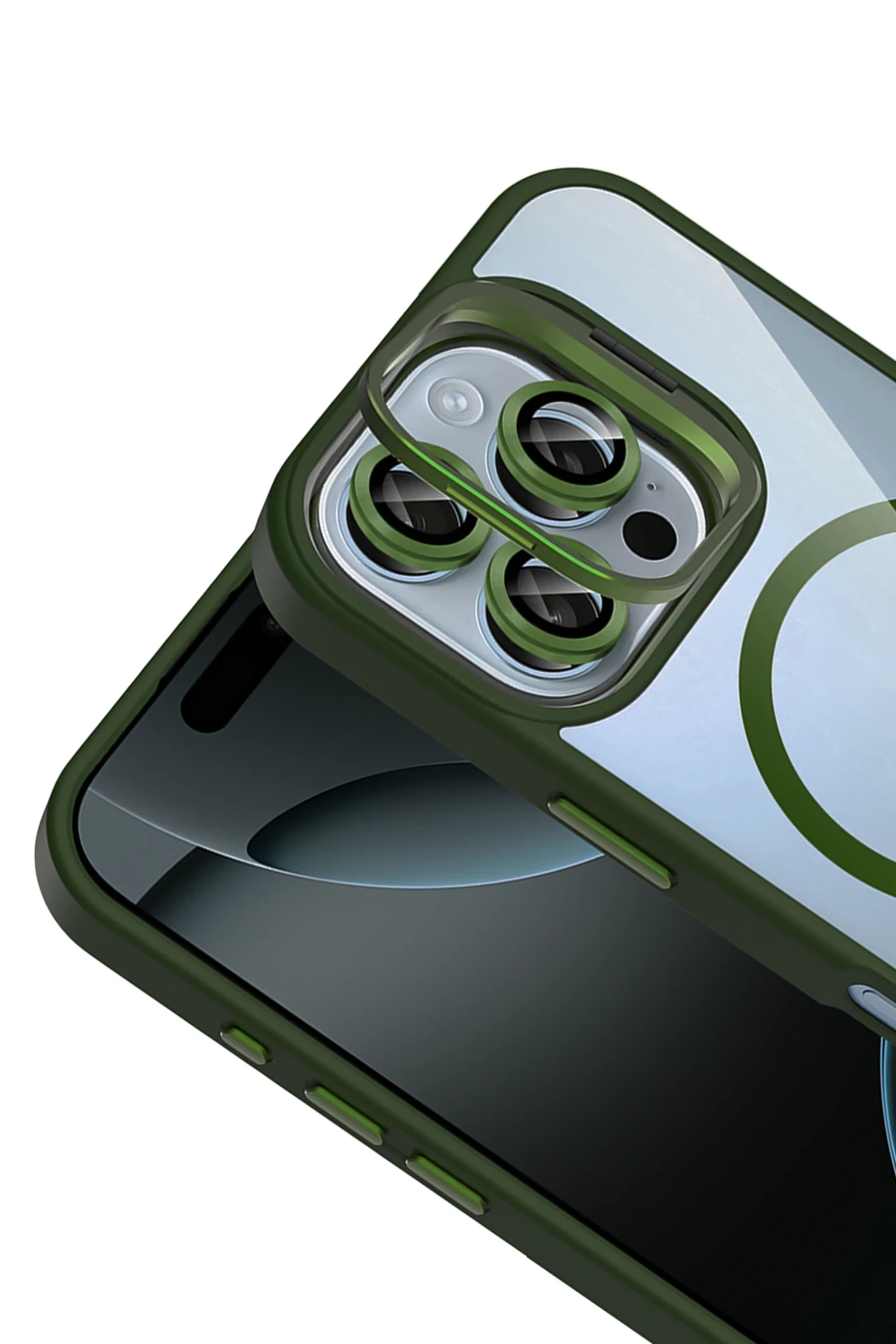 Joko Apple iPhone 16 Pro Remim Lensli Magsafe Standlı Kapak - Koyu Yeşil - Görsel 3