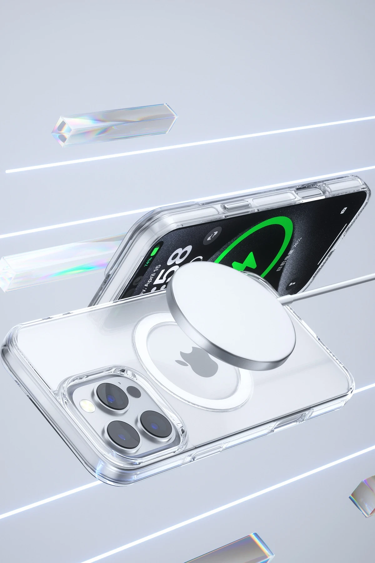 Joko iPhone 15 Pro Max Gleam PC Sert Magsafe Kılıf - Şeffaf - Görsel 4