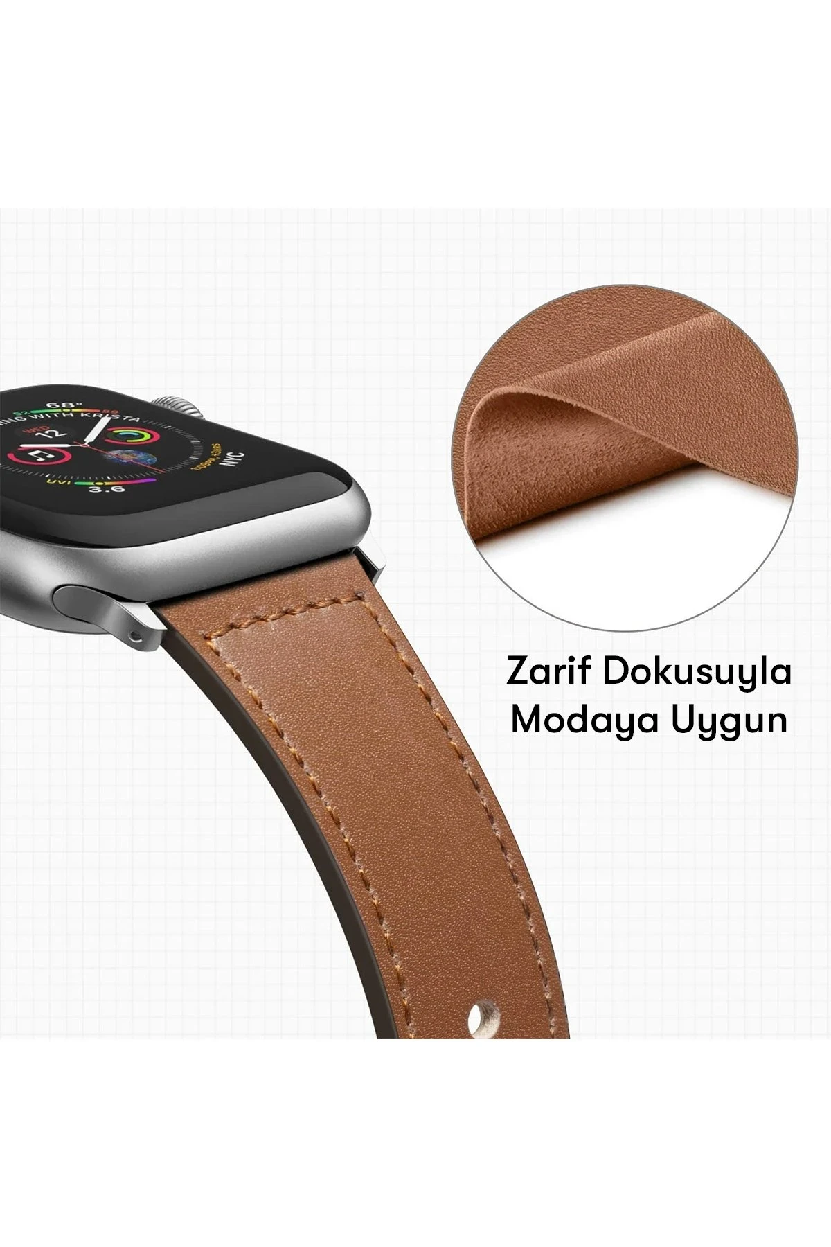 Newface Apple Watch 38mm KR415 Luaz Deri Kordon - Beyaz - Görsel 3