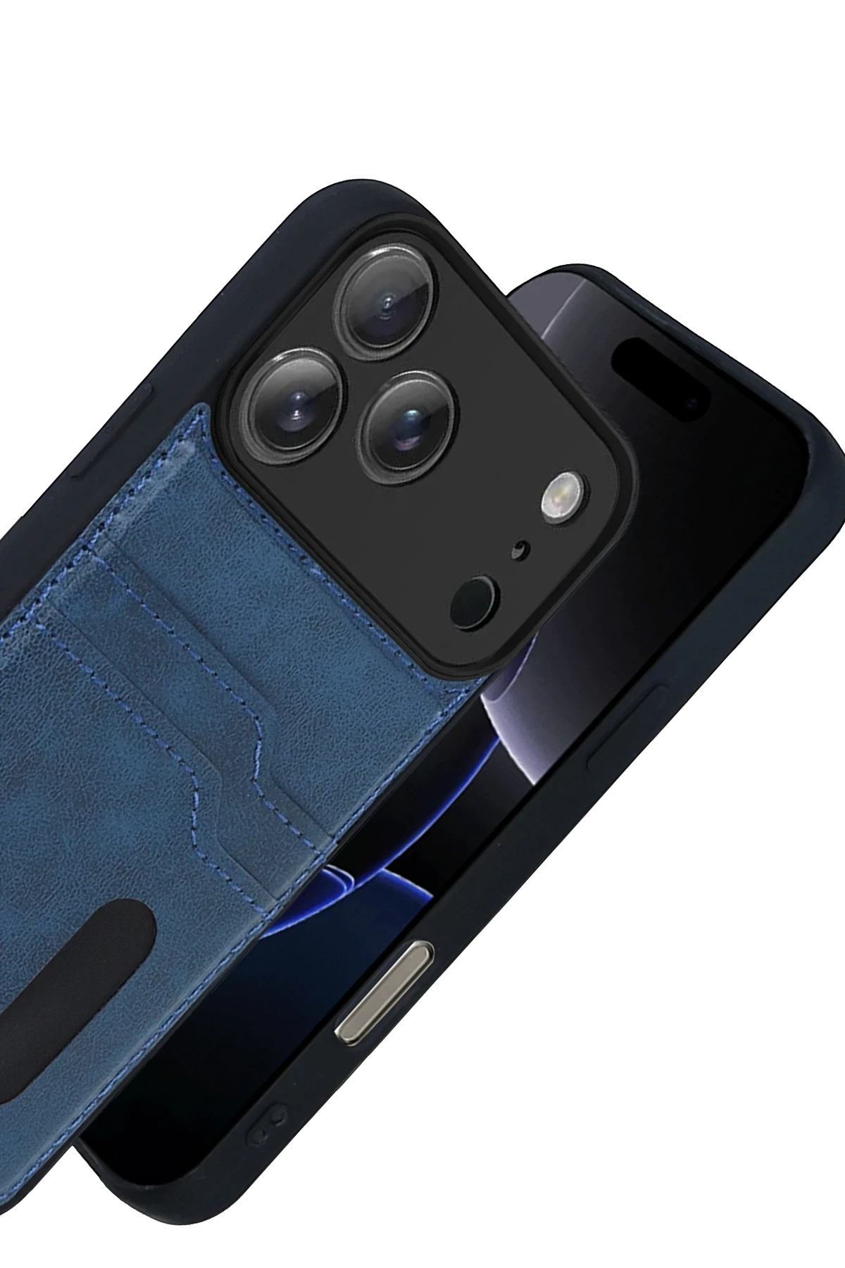 Newface Apple iPhone 17 Pro Sara Kartvizitli Deri Kılıf - Lacivert - Görsel 3