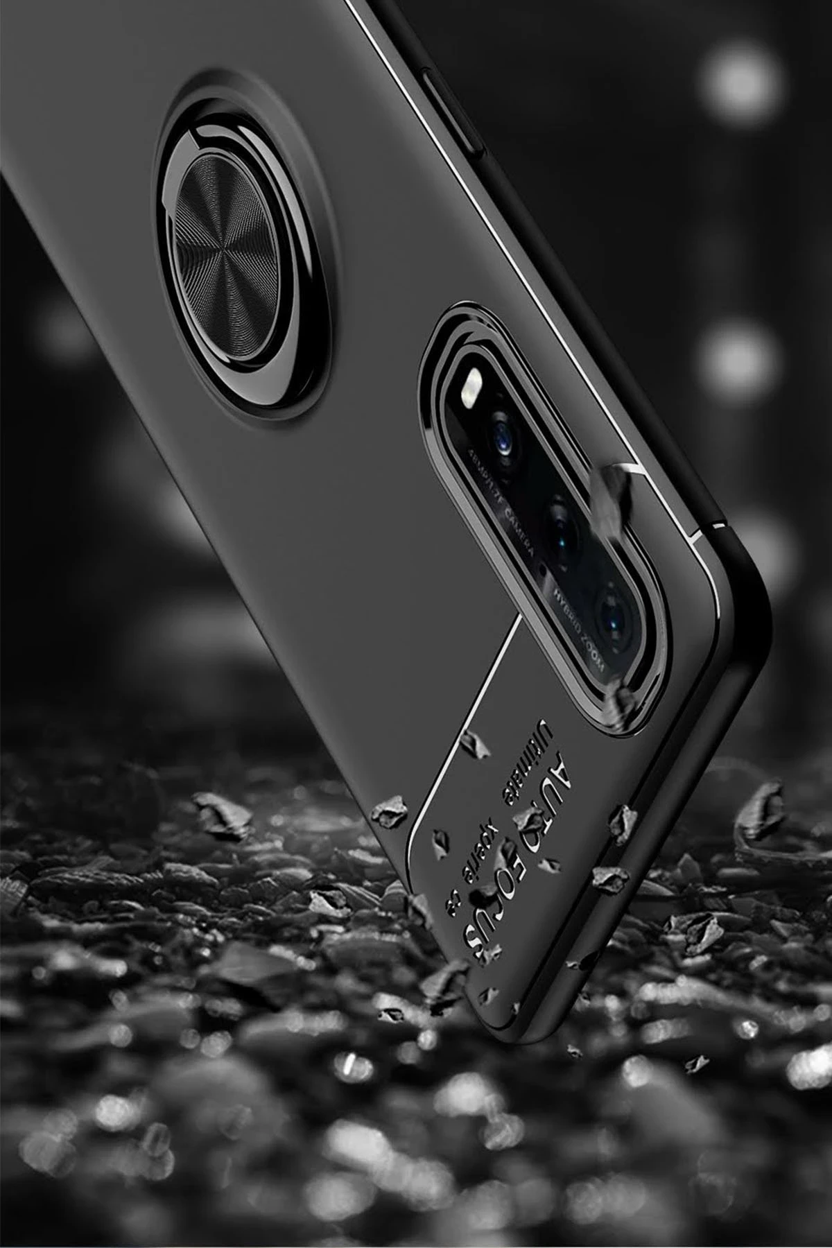 Newface Oppo Find X2 Kılıf Range Yüzüklü Silikon - Siyah-Gold - Görsel 5