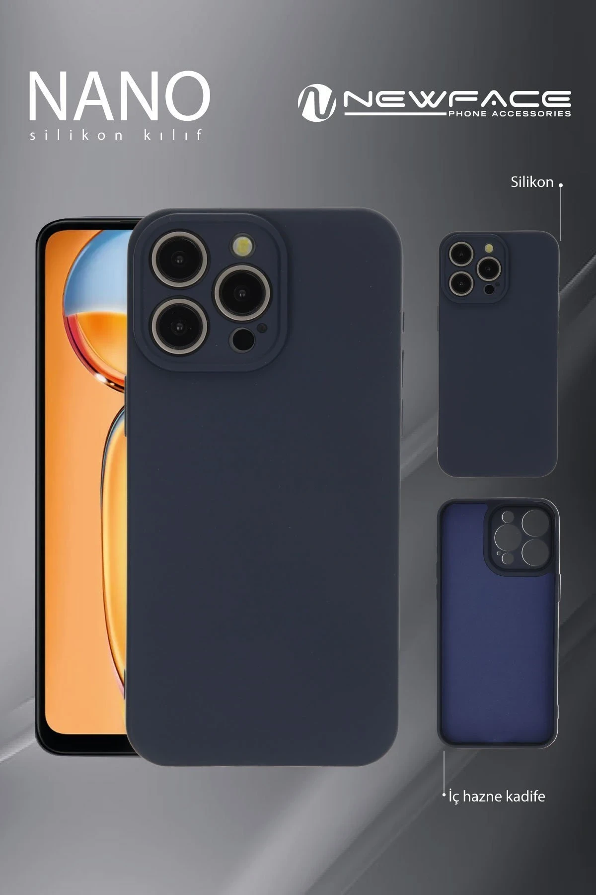 Newface Realme C53 Kılıf Nano içi Kadife Silikon - Gri - Görsel 3