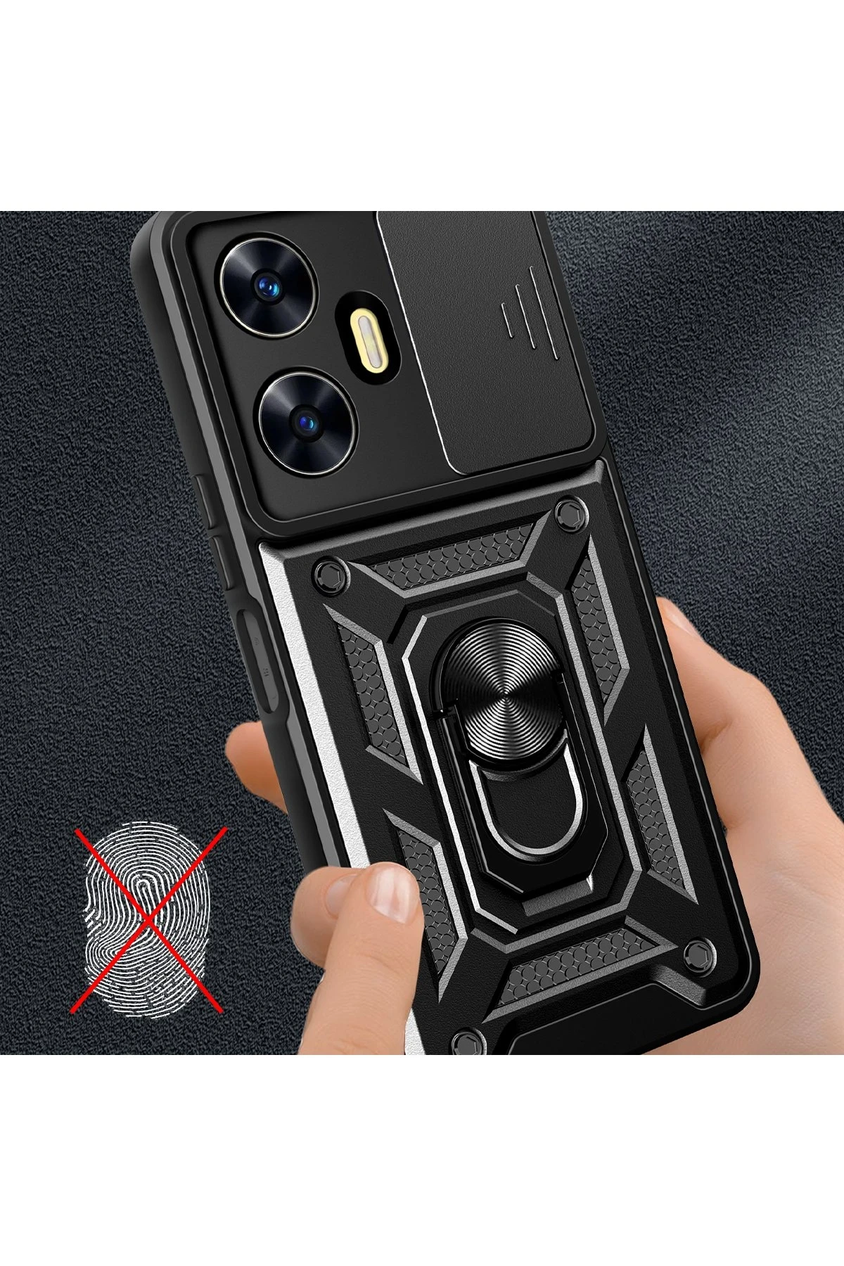 Newface Realme C55 Kılıf Pars Lens Yüzüklü Silikon - Siyah - Görsel 3