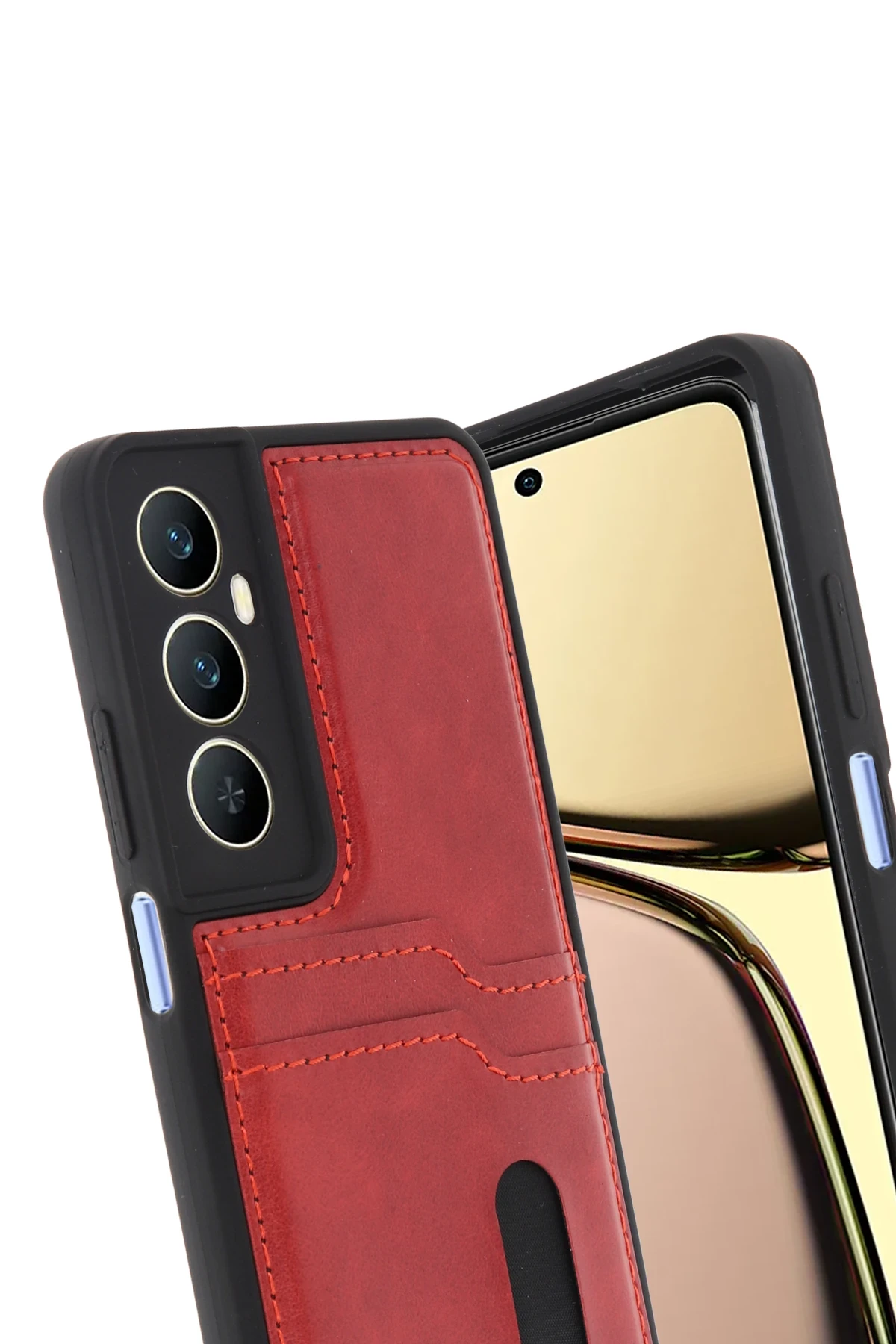 Newface Realme C65 Sara Kartvizitli Deri Kılıf - Kırmızı - Görsel 3