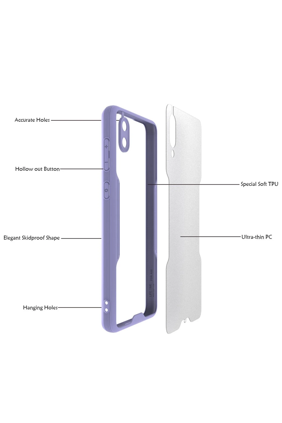 Newface Samsung Galaxy A02 Kılıf Platin Silikon - Lila - Görsel 3
