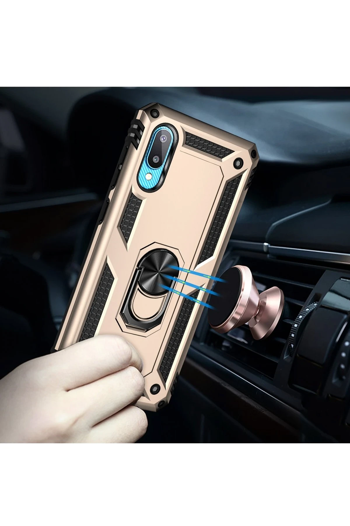 Newface Samsung Galaxy A02 Kılıf Sofya Yüzüklü Silikon Kapak - Gold - Görsel 7