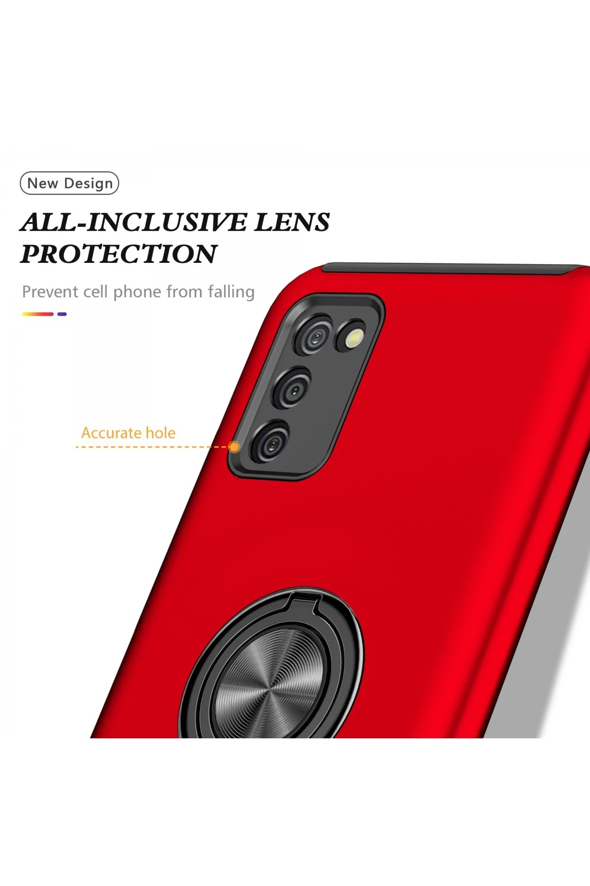 Newface Samsung Galaxy A02S Kılıf Elit Yüzüklü Kapak - Kırmızı - Görsel 4