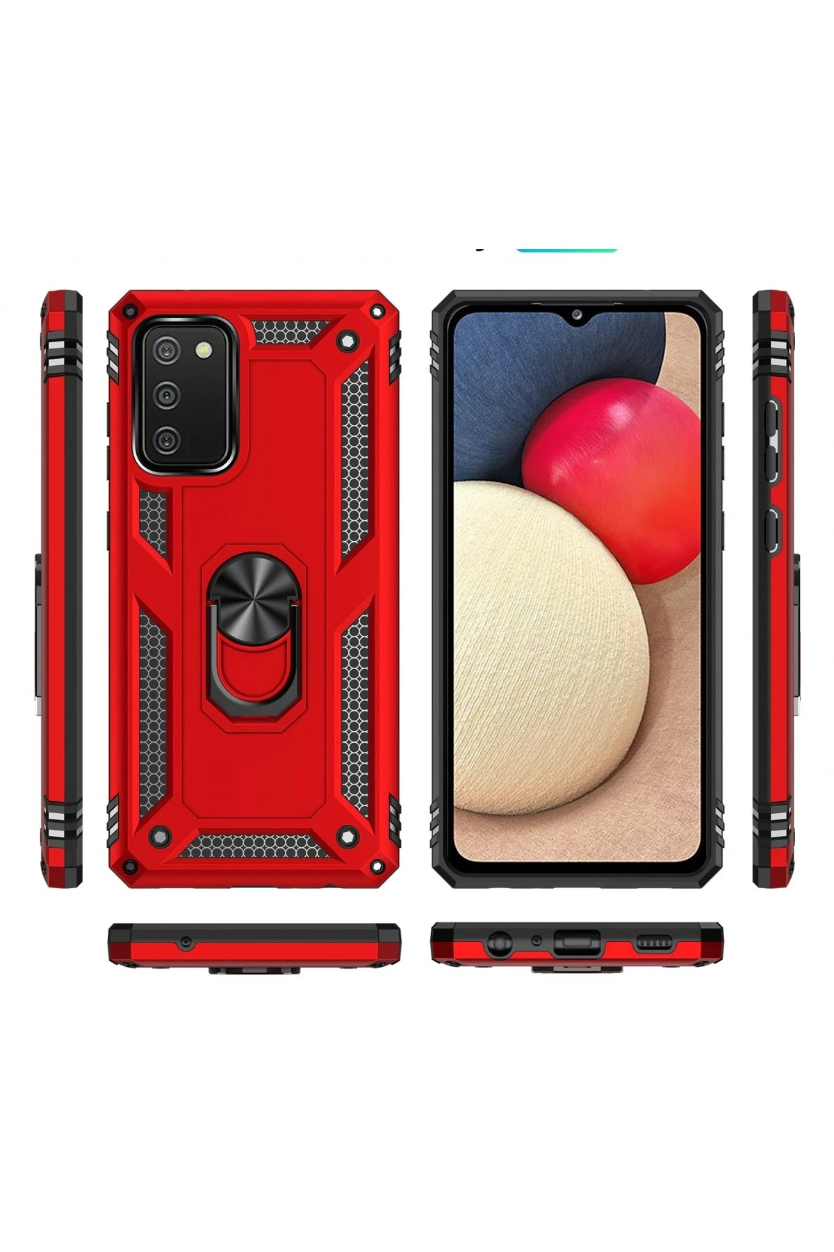 Newface Samsung Galaxy A03S Kılıf Sofya Yüzüklü Silikon Kapak - Kırmızı - Görsel 3