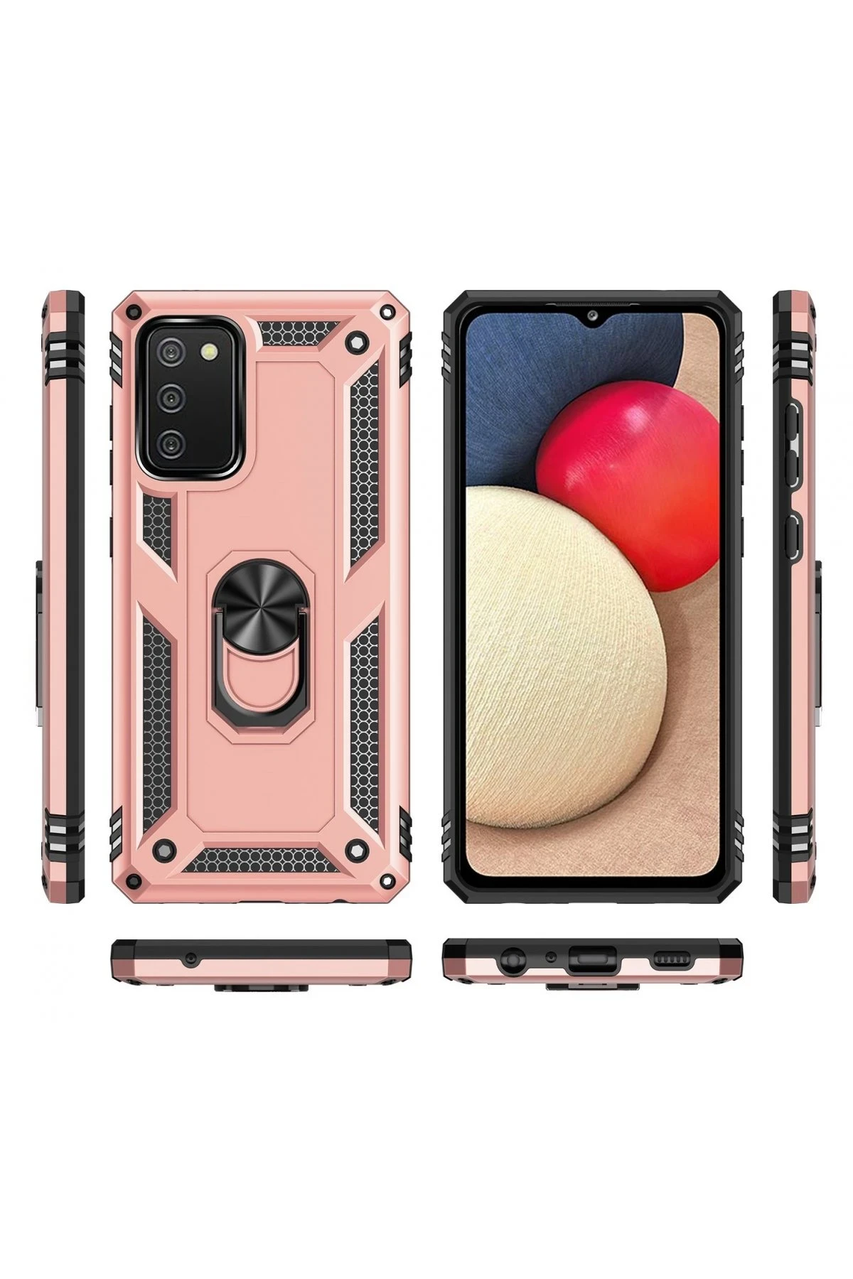 Newface Samsung Galaxy A03S Kılıf Sofya Yüzüklü Silikon Kapak - Rose - Görsel 3