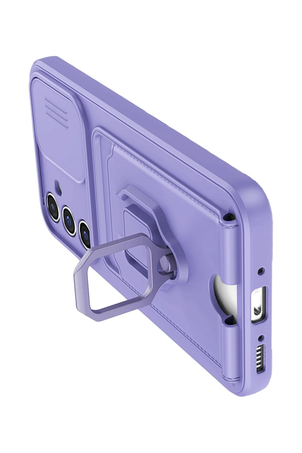 Newface Samsung Galaxy A14 4G Kılıf Zuma Kartvizitli Yüzüklü Silikon - Lila - Görsel 3