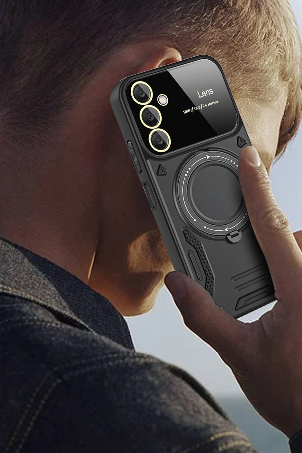 Newface Samsung Galaxy A15 4G Kılıf Joy Lens Standlı Kapak - Siyah - Görsel 3
