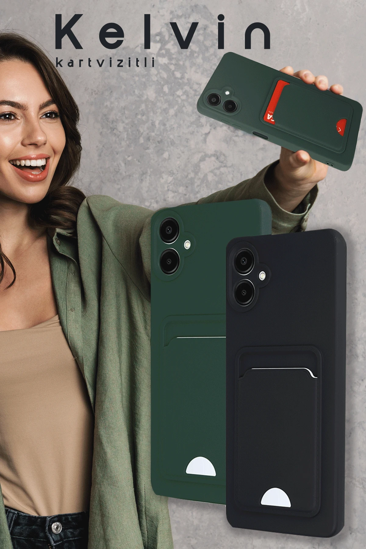 Newface Samsung Galaxy A16 5G Kılıf Kelvin Kartvizitli Silikon - Açık Yeşili - Görsel 3