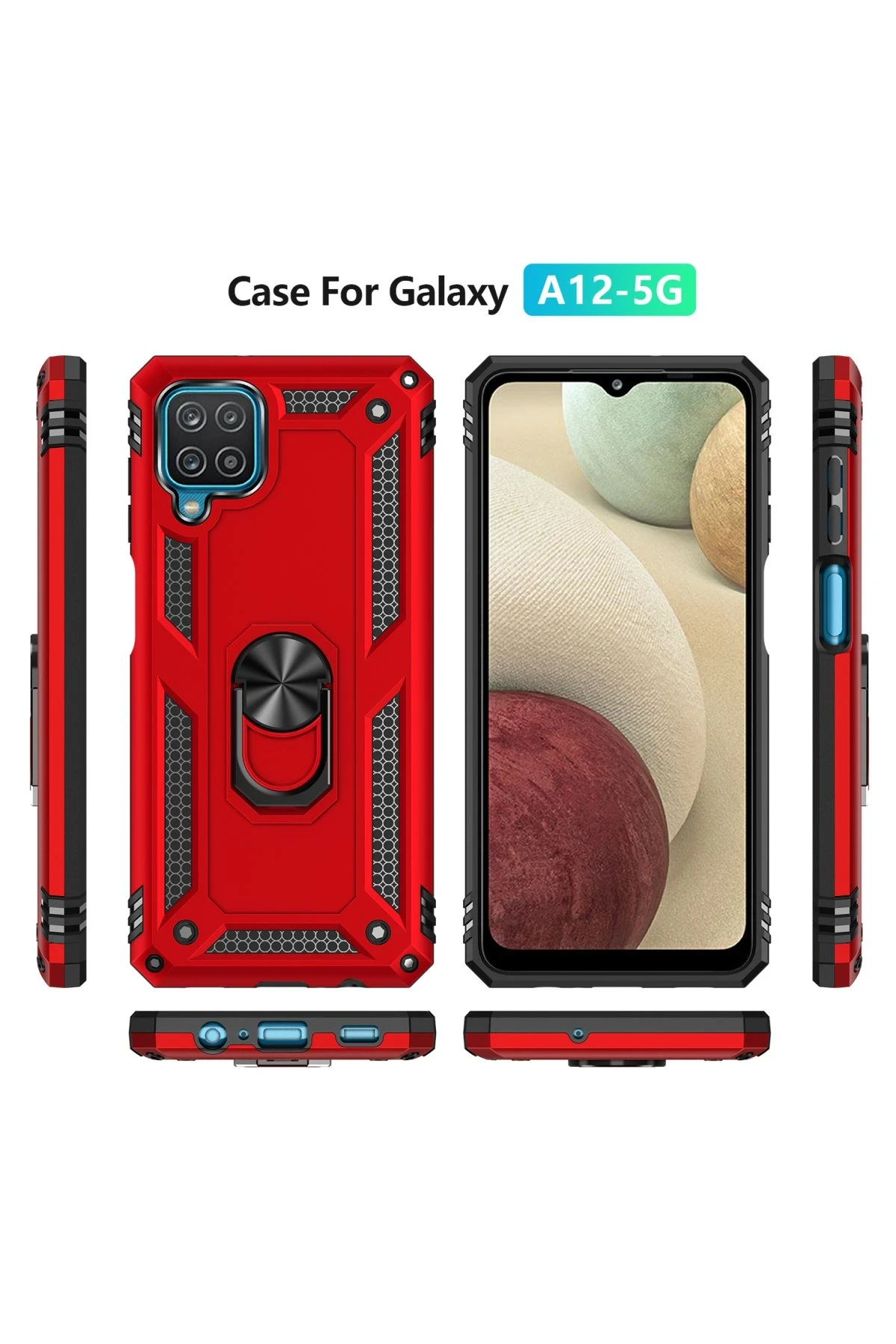 Newface Samsung Galaxy A22 Kılıf Sofya Yüzüklü Silikon Kapak - Kırmızı - Görsel 3