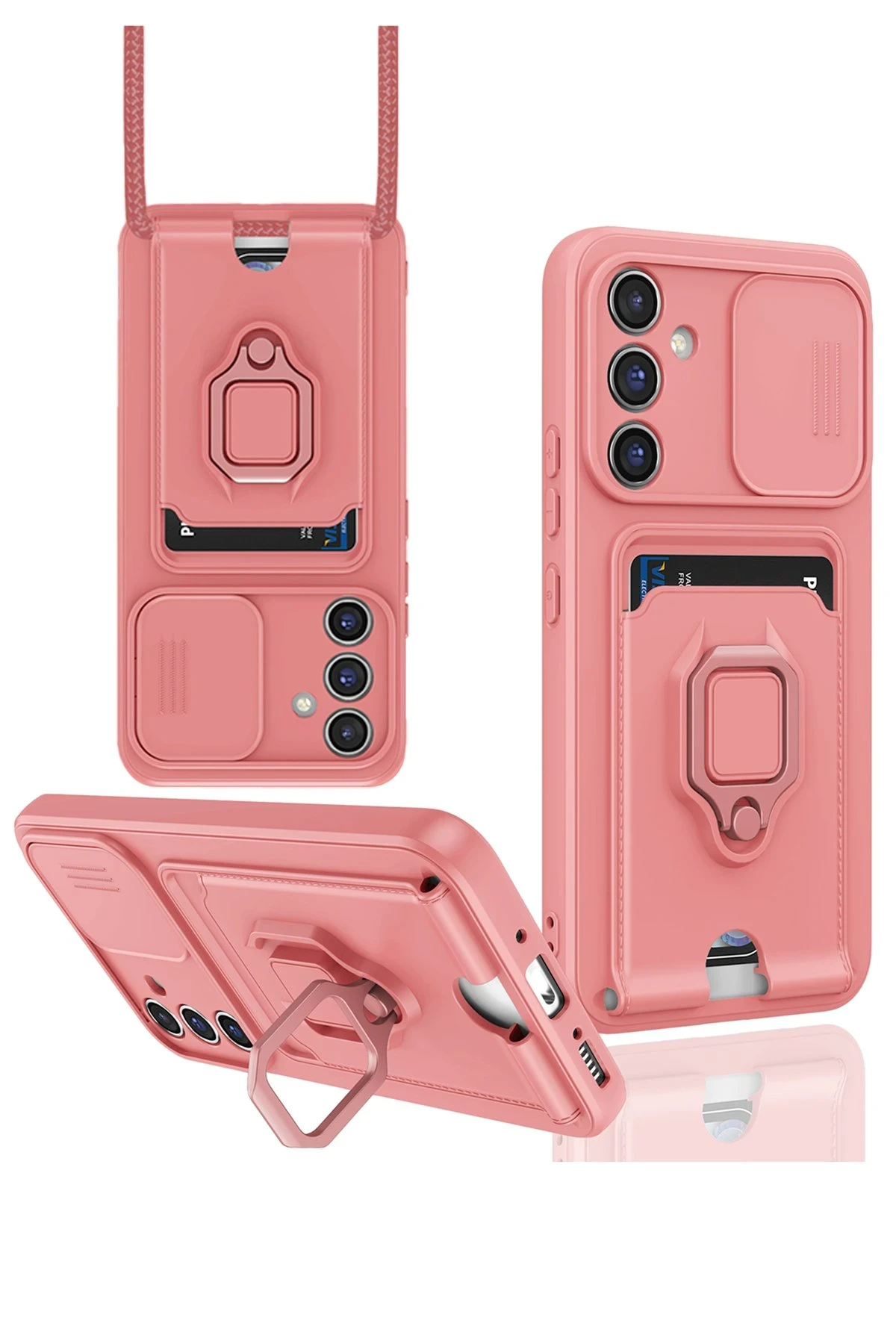 Newface Samsung Galaxy A25 5G Kılıf Zuma Kartvizitli Yüzüklü Silikon - Pembe - Görsel 3