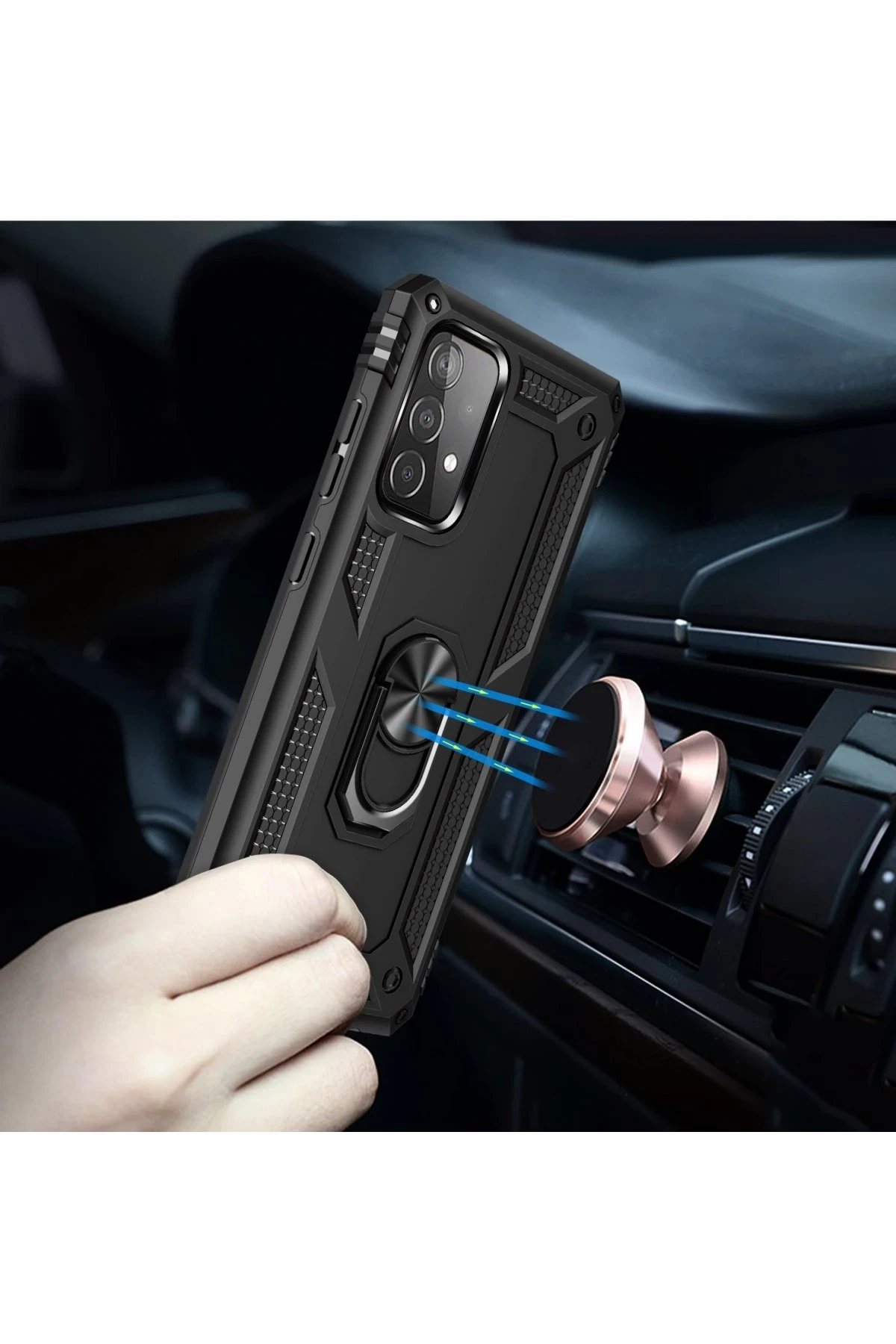 Newface Samsung Galaxy A52 Kılıf Sofya Yüzüklü Silikon Kapak - Siyah - Görsel 7