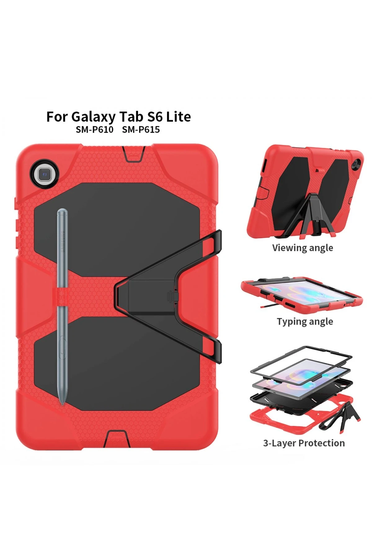Newface Samsung Galaxy P610 Tab S6 Lite 10.4 Kılıf Griffin Tablet Kapak - Kırmızı - Görsel 4