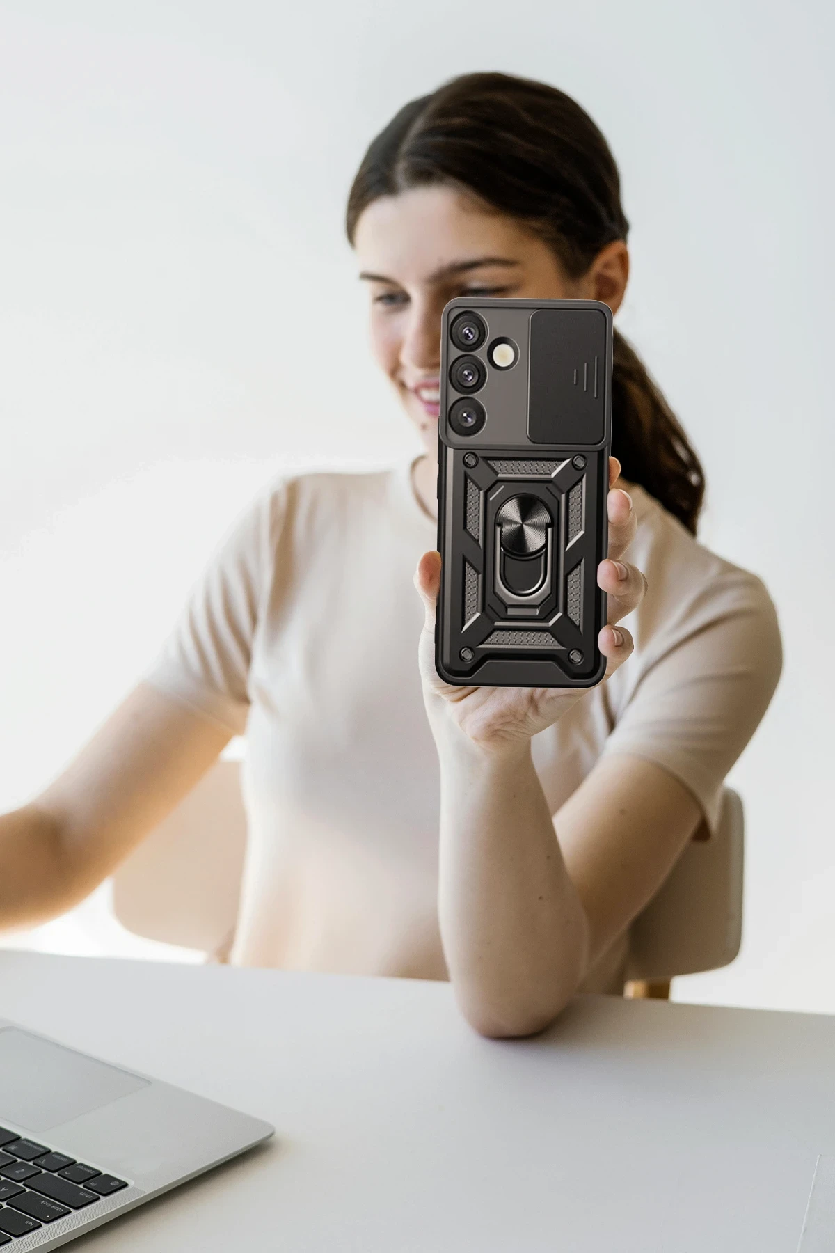 Newface Samsung Galaxy S25 Kılıf Pars Lens Yüzüklü Silikon - Yeşil - Görsel 3