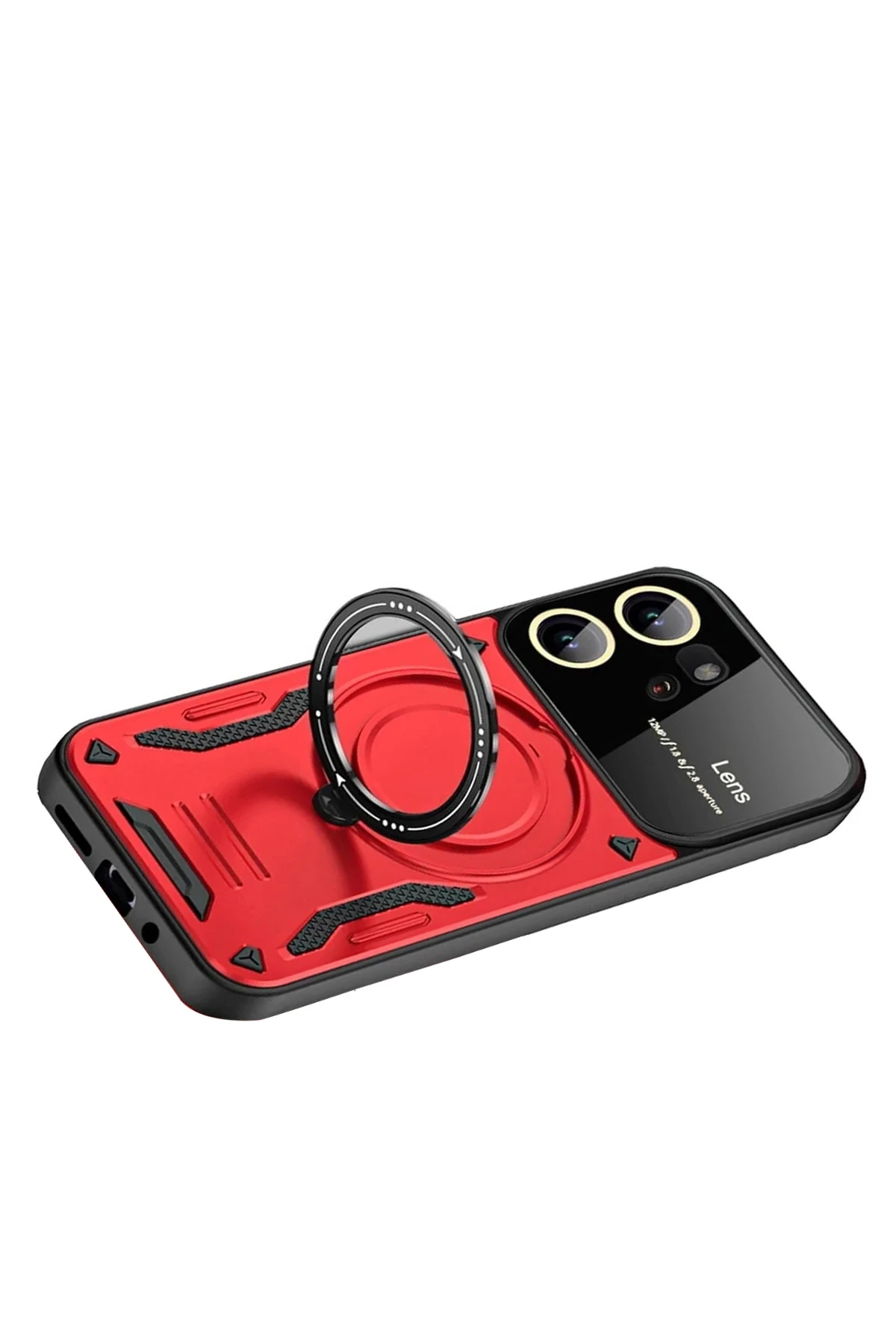 Newface Vivo Y16 Kılıf Joy Lens Standlı Kapak - Kırmızı - Görsel 3