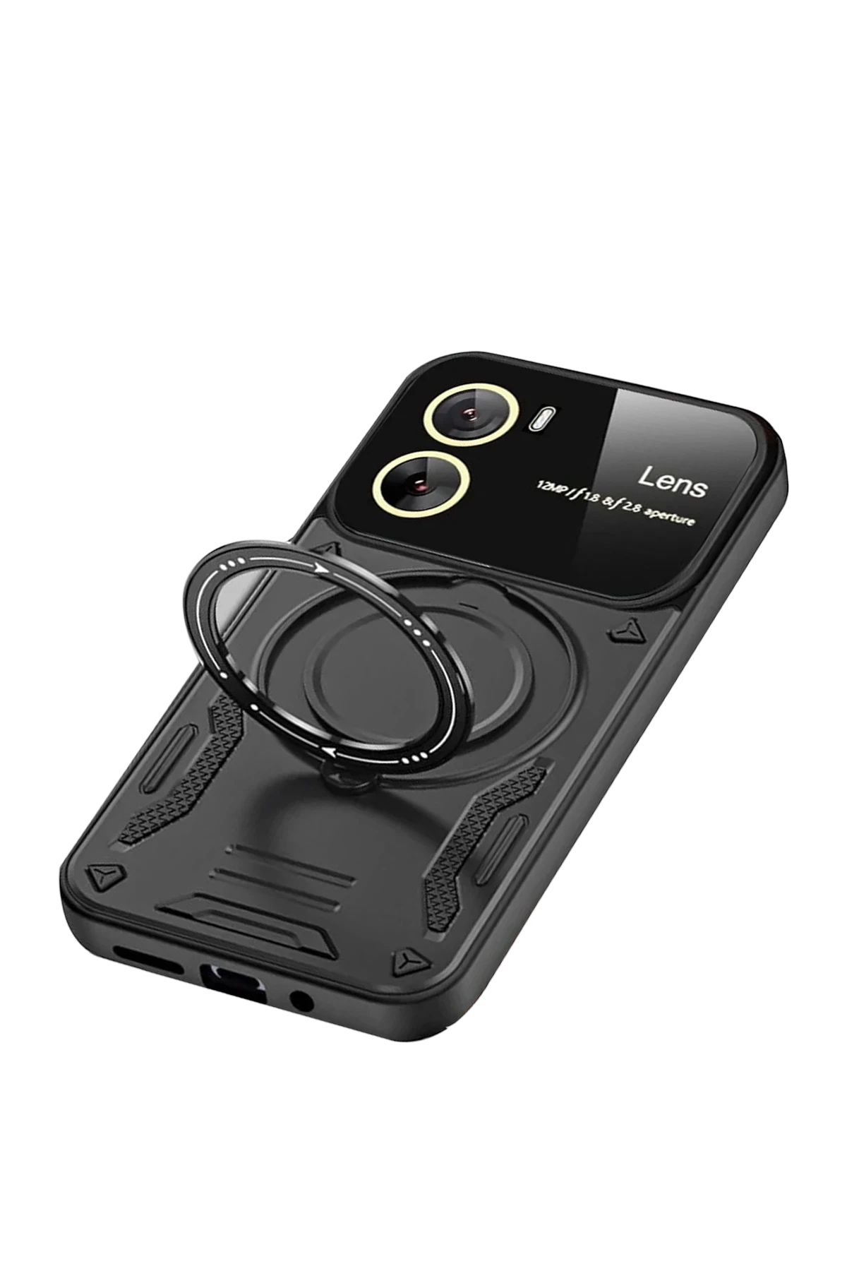 Newface Vivo Y16 Kılıf Joy Lens Standlı Kapak - Siyah - Görsel 3