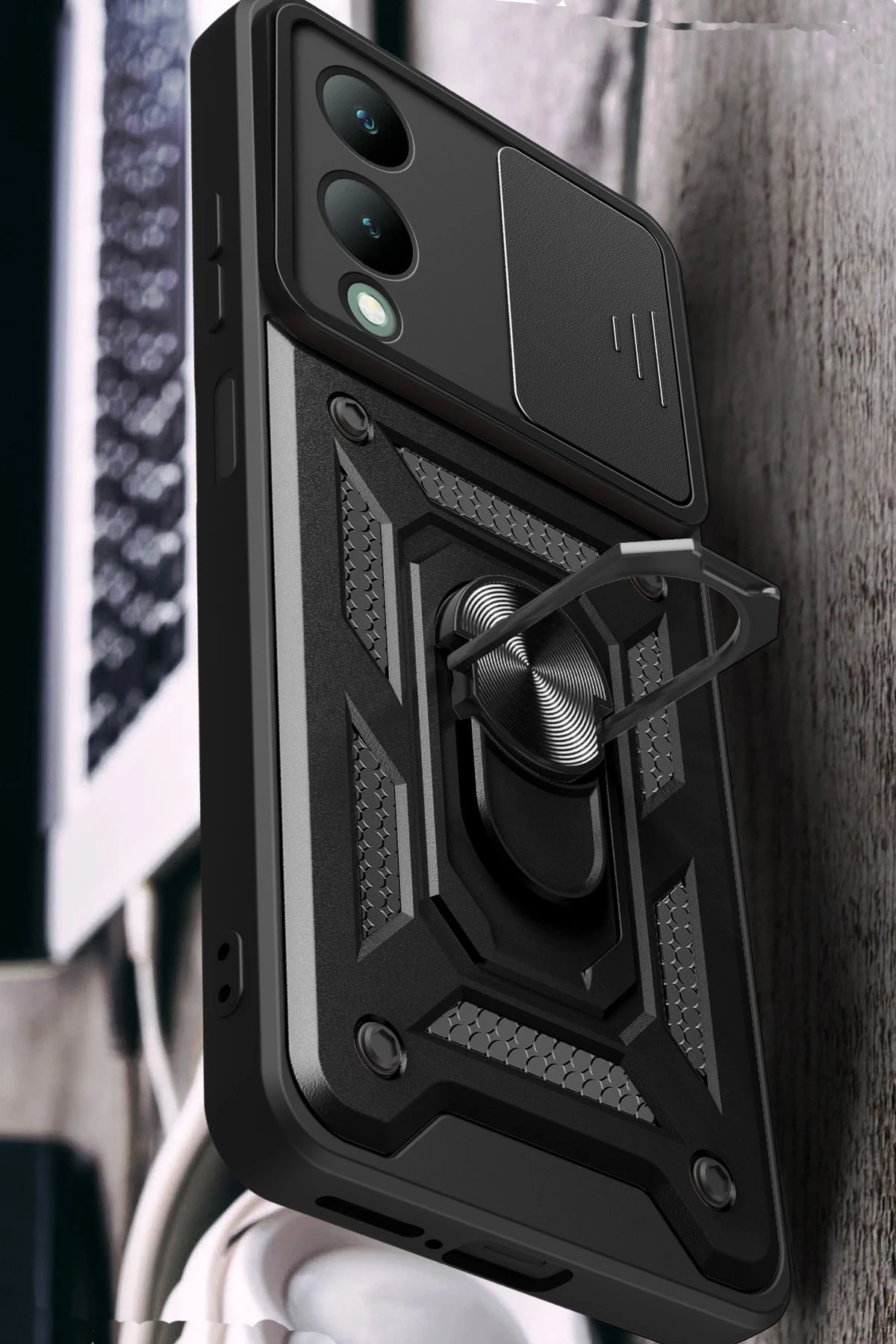 Newface Vivo Y17S Kılıf Pars Lens Yüzüklü Silikon - Gold - Görsel 3