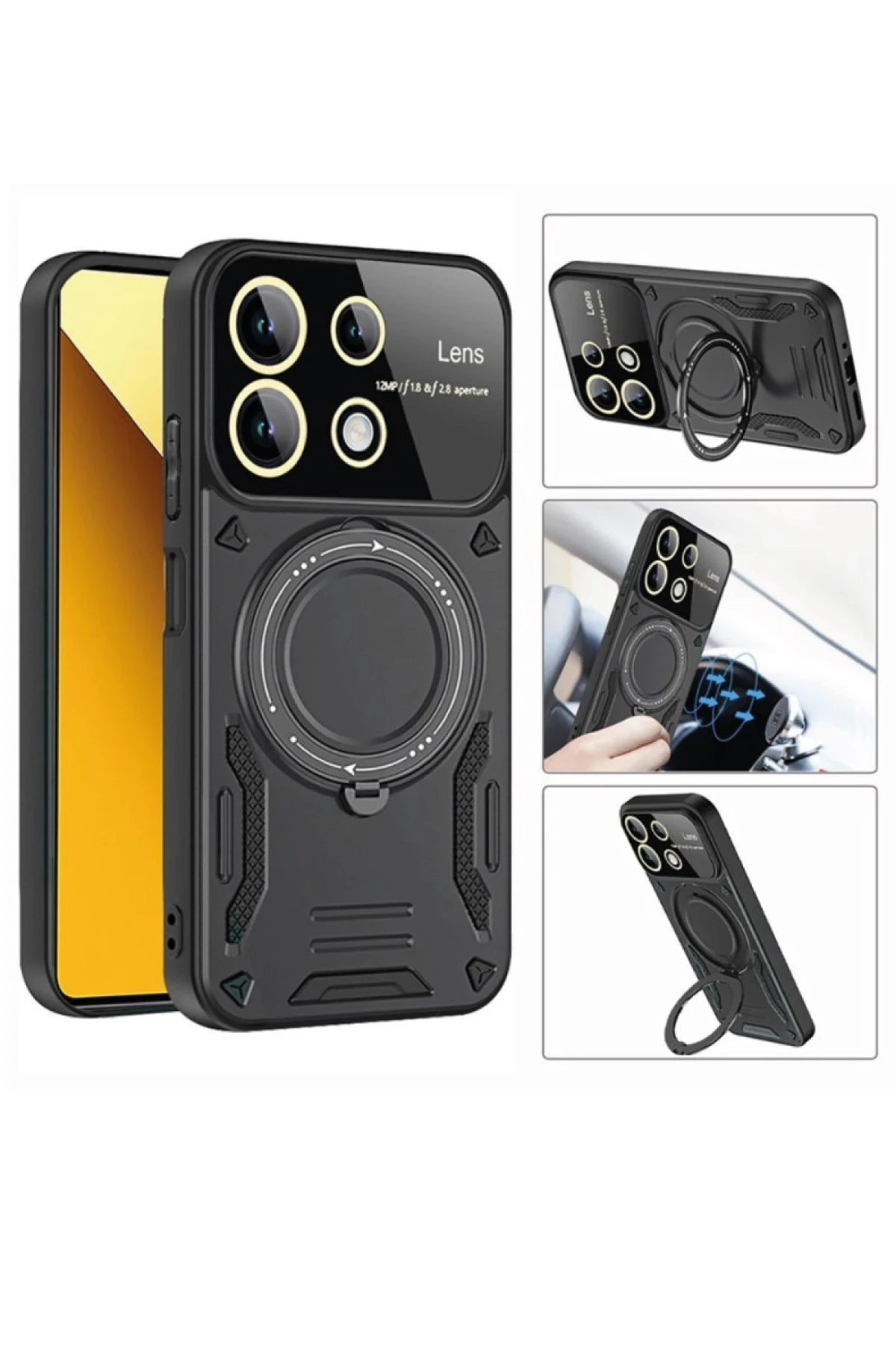 Newface Xiaomi Redmi 13C Kılıf Joy Lens Standlı Kapak - Koyu Yeşil - Görsel 3