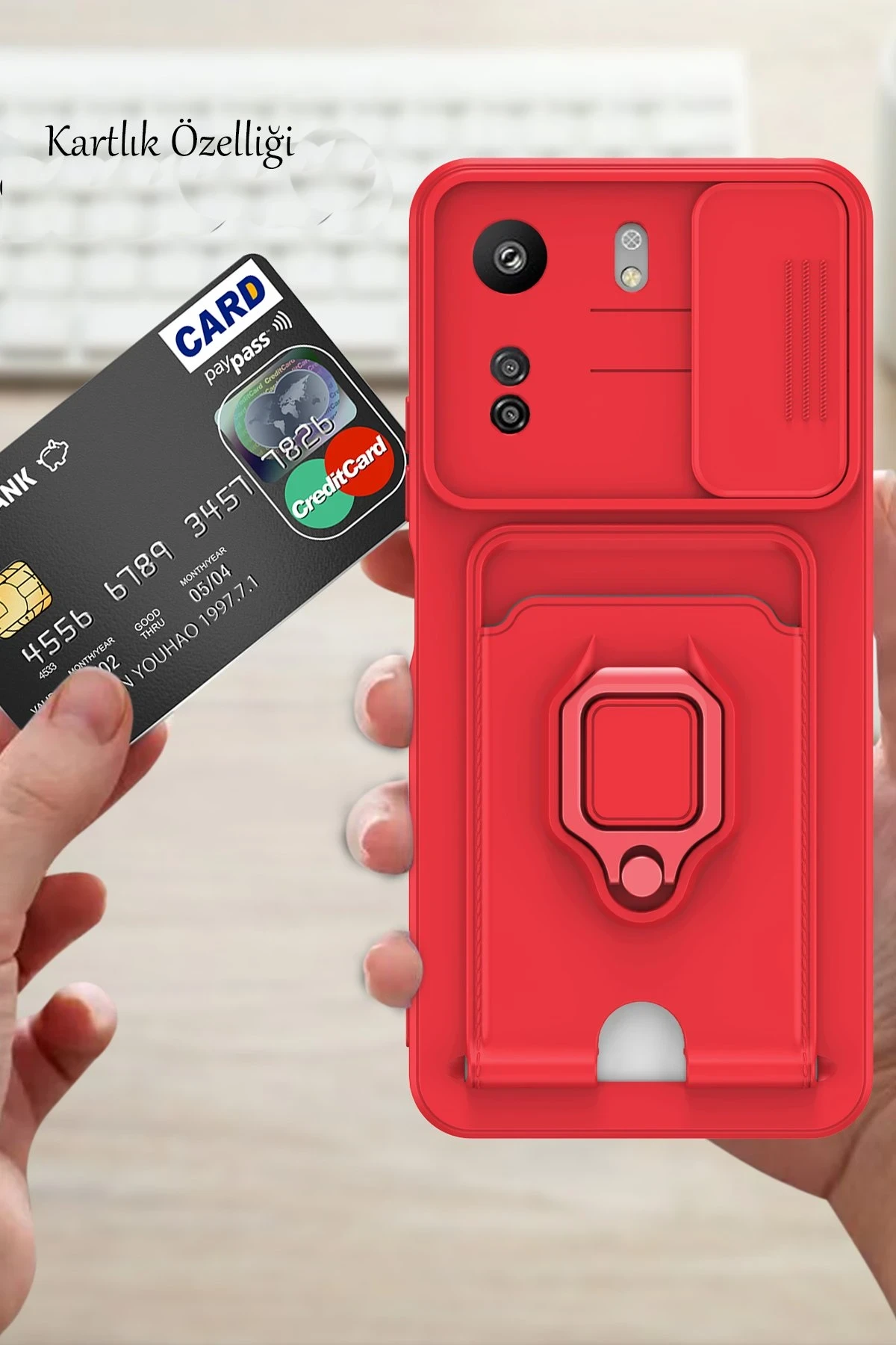 Newface Xiaomi Redmi 13C Kılıf Zuma Kartvizitli Yüzüklü Silikon - Siyah - Görsel 3