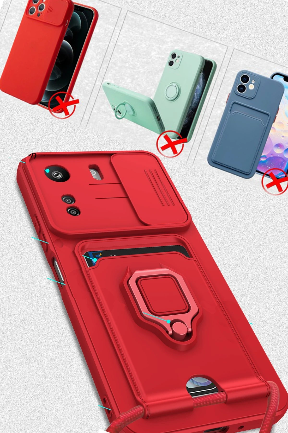 Newface Xiaomi Redmi 13C Kılıf Zuma Kartvizitli Yüzüklü Silikon - Siyah - Görsel 4