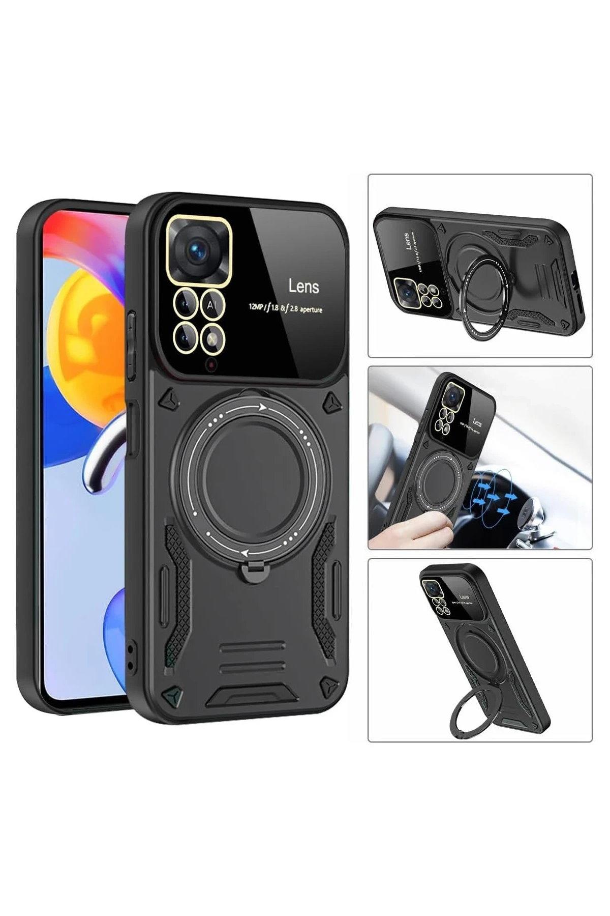 Newface Xiaomi Redmi Note 11 Pro Kılıf Joy Lens Standlı Kapak - Koyu Yeşil - Görsel 3