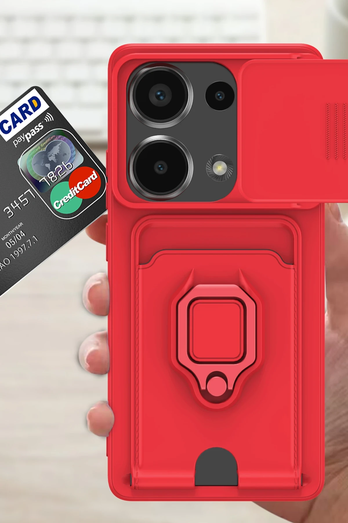 Newface Xiaomi Redmi Note 13 Pro 4G Kılıf Zuma Kartvizitli Yüzüklü Silikon - Yeşil - Görsel 3