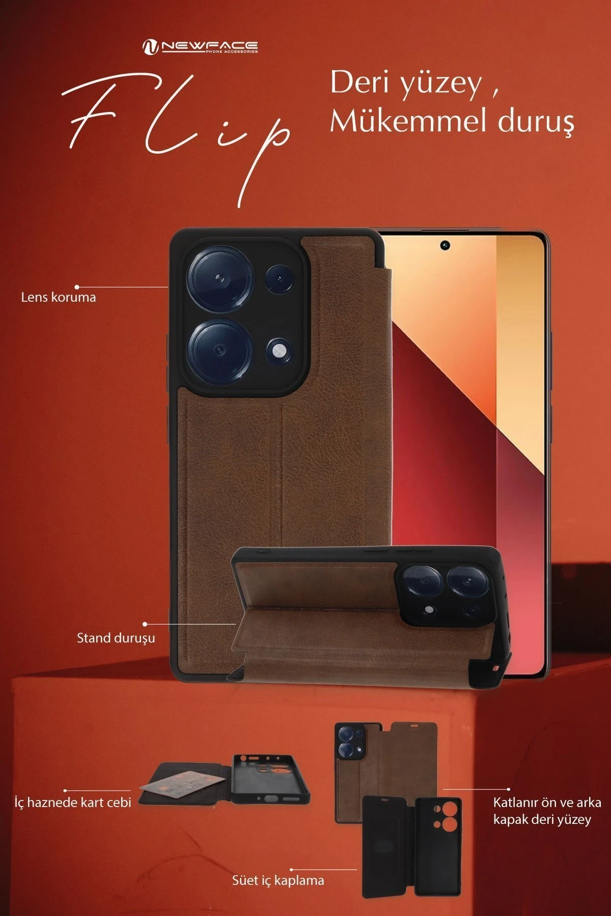 Newface Xiaomi Redmi Note 14 4G Kılıf Flip Cover - Koyu Yeşil - Görsel 3