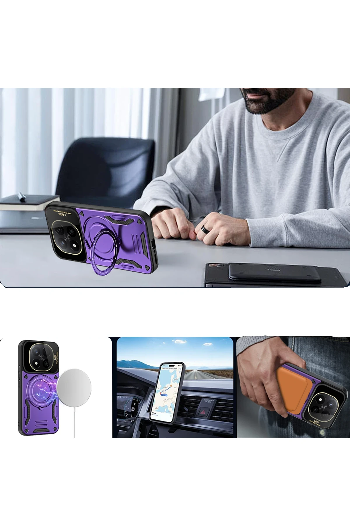 Newface Xiaomi Redmi Note 14 Pro 5G Kılıf Joy Lens Standlı Kapak - Siyah - Görsel 3