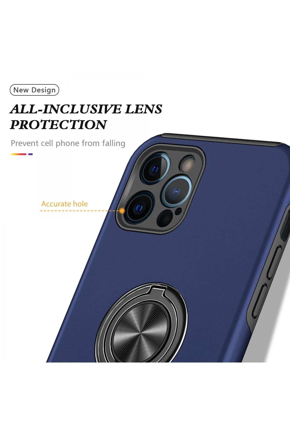 Newface iPhone 12 Pro Kılıf Elit Yüzüklü Kapak - Lacivert - Görsel 4