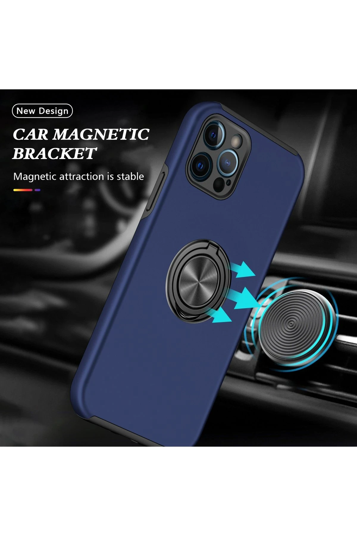 Newface iPhone 12 Pro Kılıf Elit Yüzüklü Kapak - Lacivert - Görsel 5