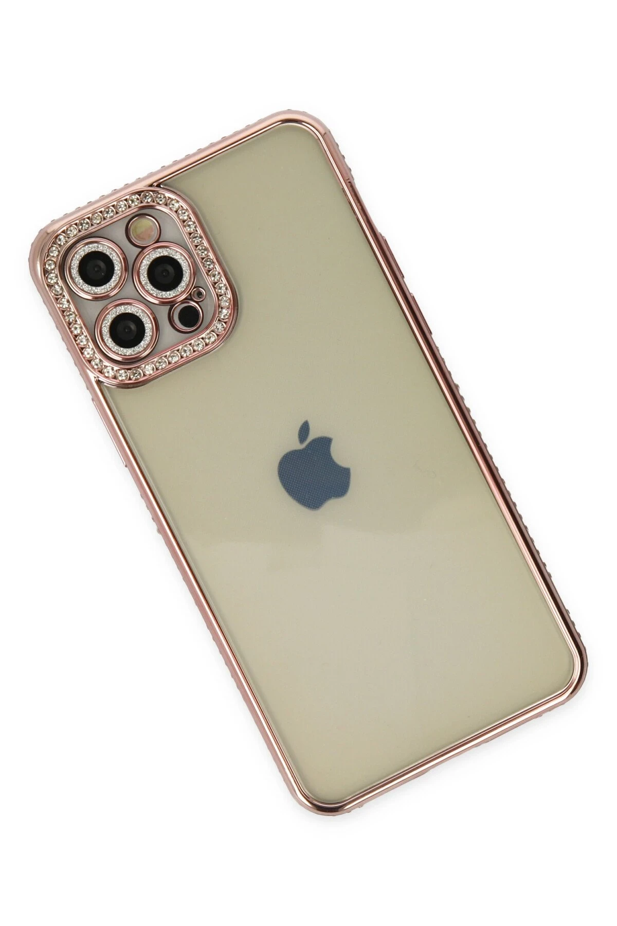 Newface iPhone 12 Pro Kılıf Joke Taşlı Silikon - Pembe - Görsel 3