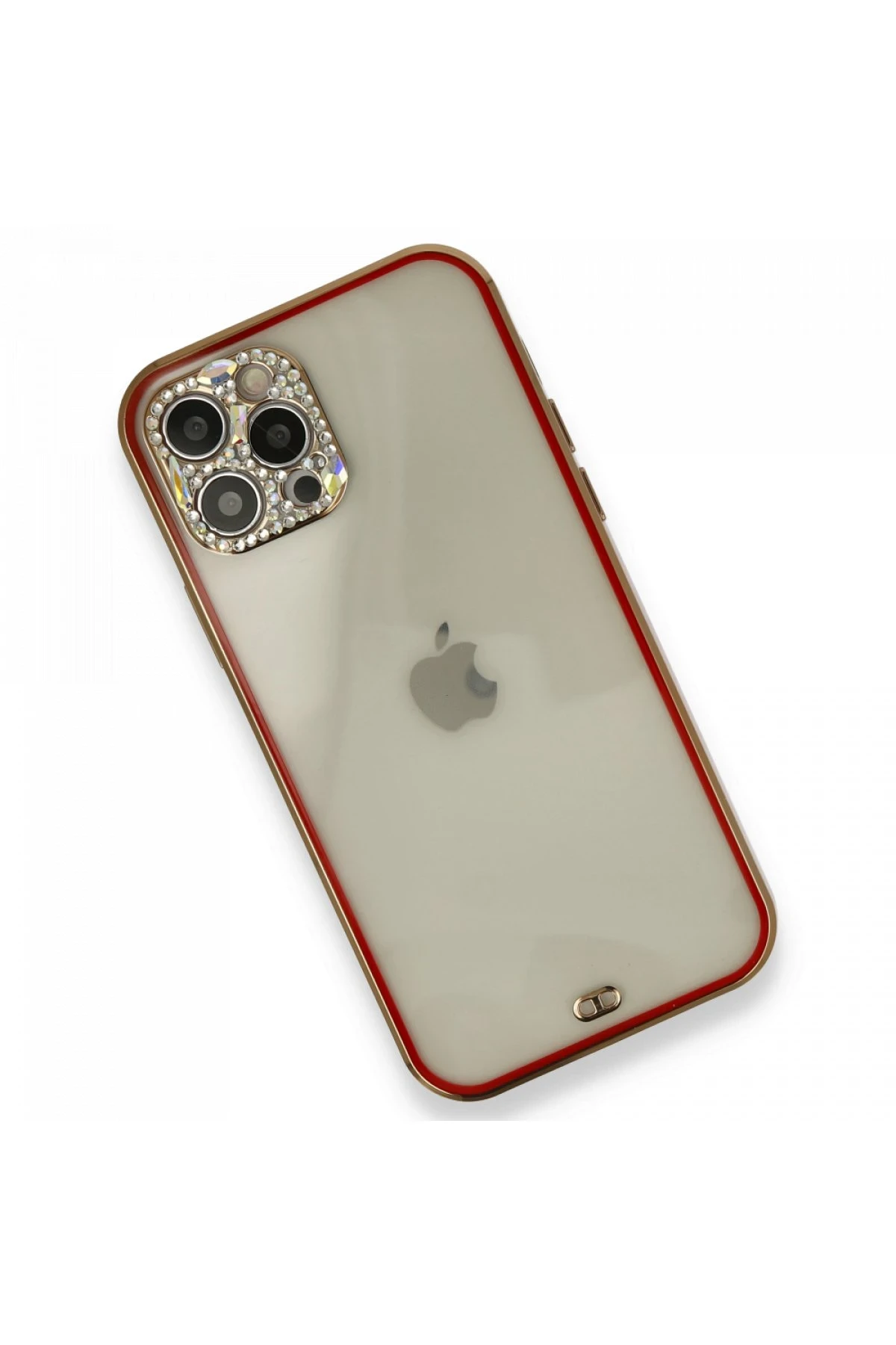 Newface iPhone 12 Pro Kılıf Liva Taşlı Silikon - Kırmızı - Görsel 3