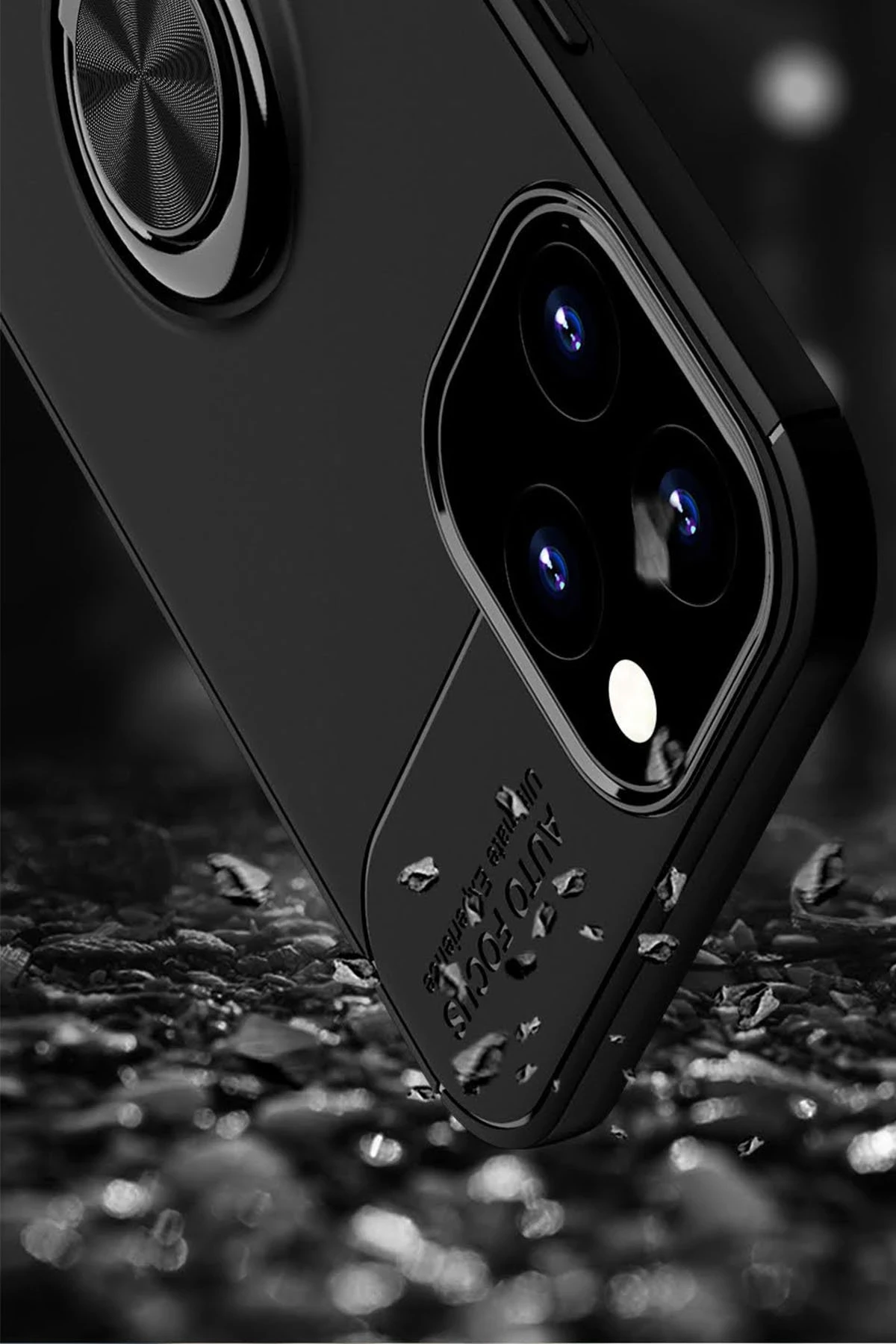 Newface iPhone 12 Pro Max Kılıf Range Yüzüklü Silikon - Siyah-Gold - Görsel 6