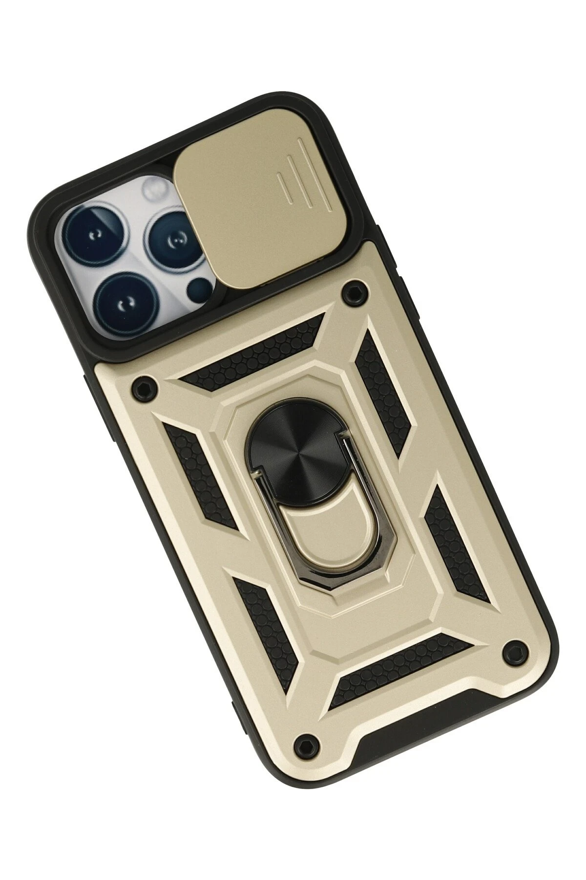 Newface iPhone 13 Pro Max Kılıf Pars Lens Yüzüklü Silikon - Gold - Görsel 3