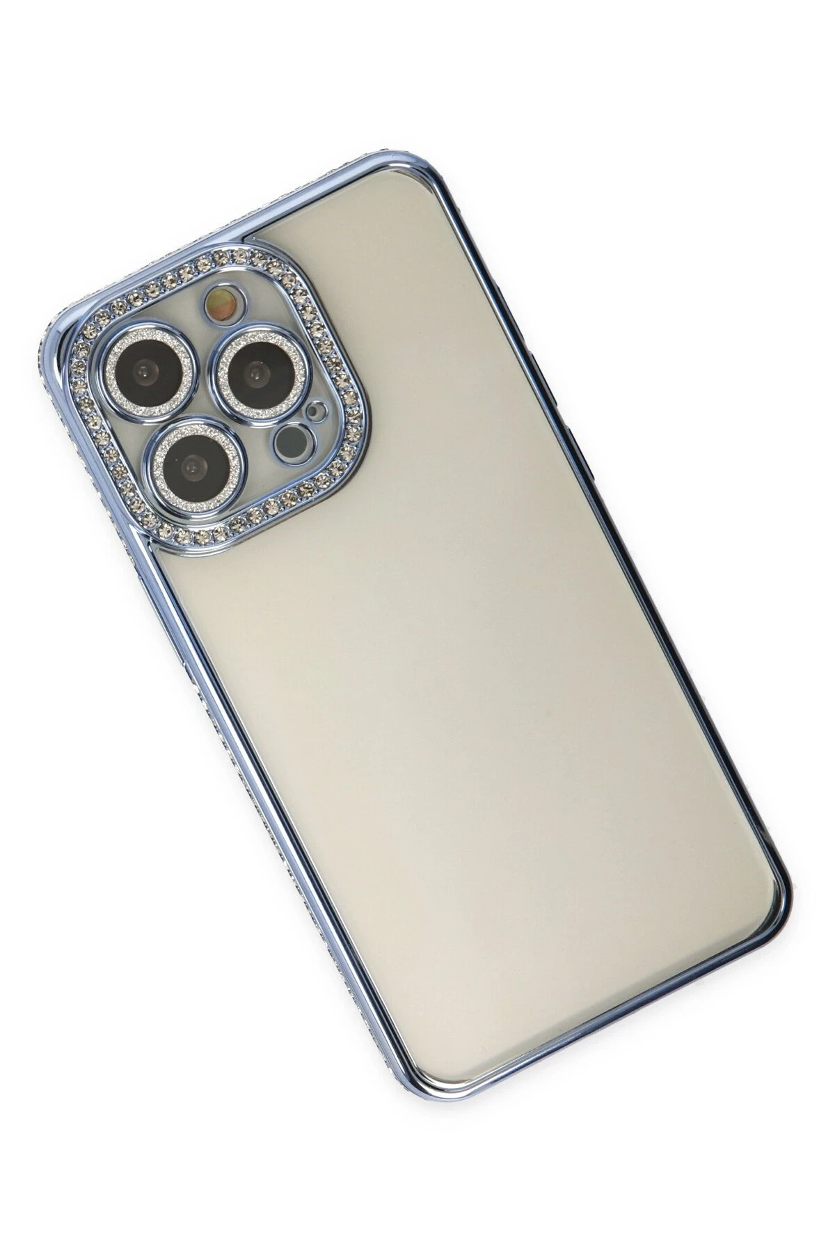 Newface iPhone 14 Pro Kılıf Joke Taşlı Silikon - Mavi - Görsel 3
