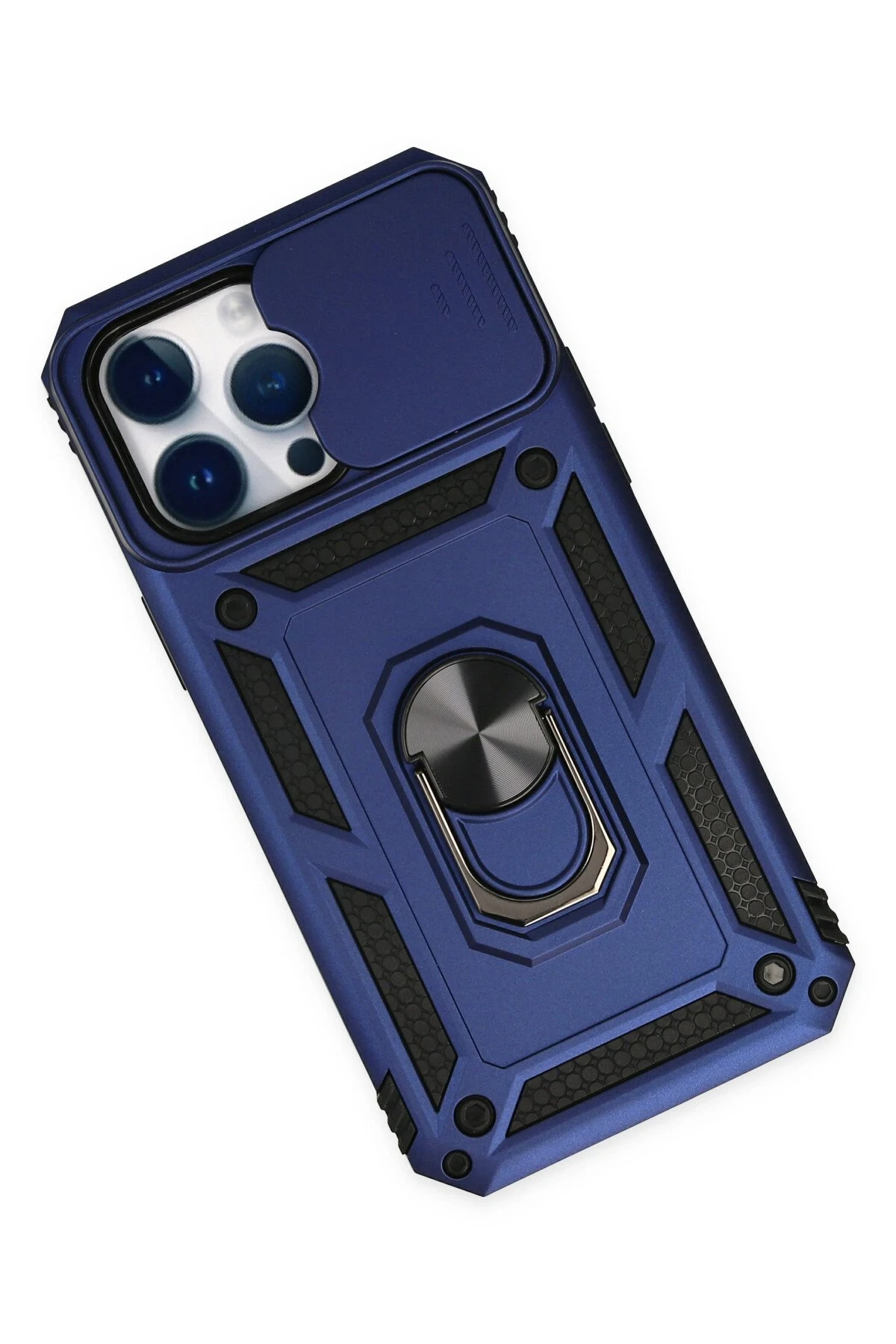 Newface iPhone 14 Pro Max Kılıf Pars Lens Yüzüklü Silikon - Lacivert - Görsel 3