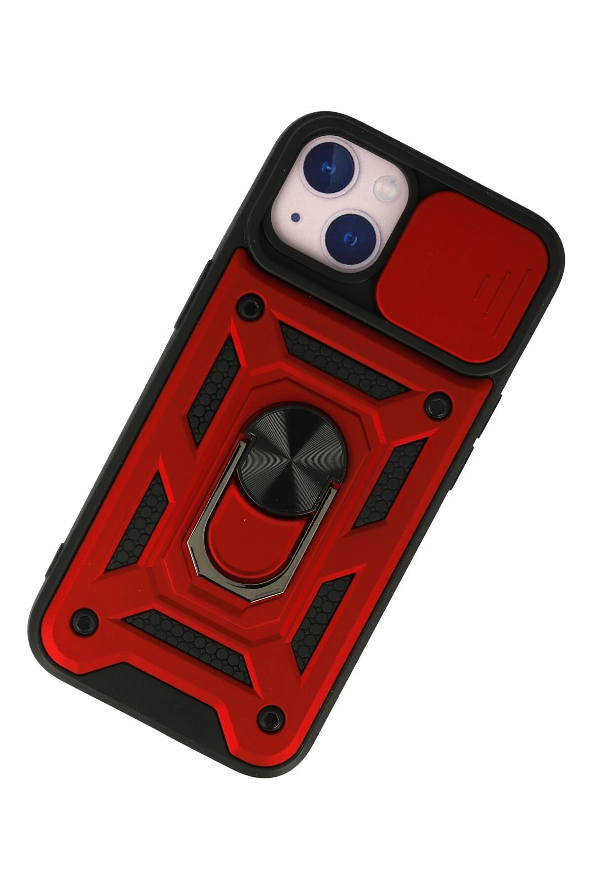 Newface iPhone 15 Kılıf Pars Lens Yüzüklü Silikon - Kırmızı - Görsel 3