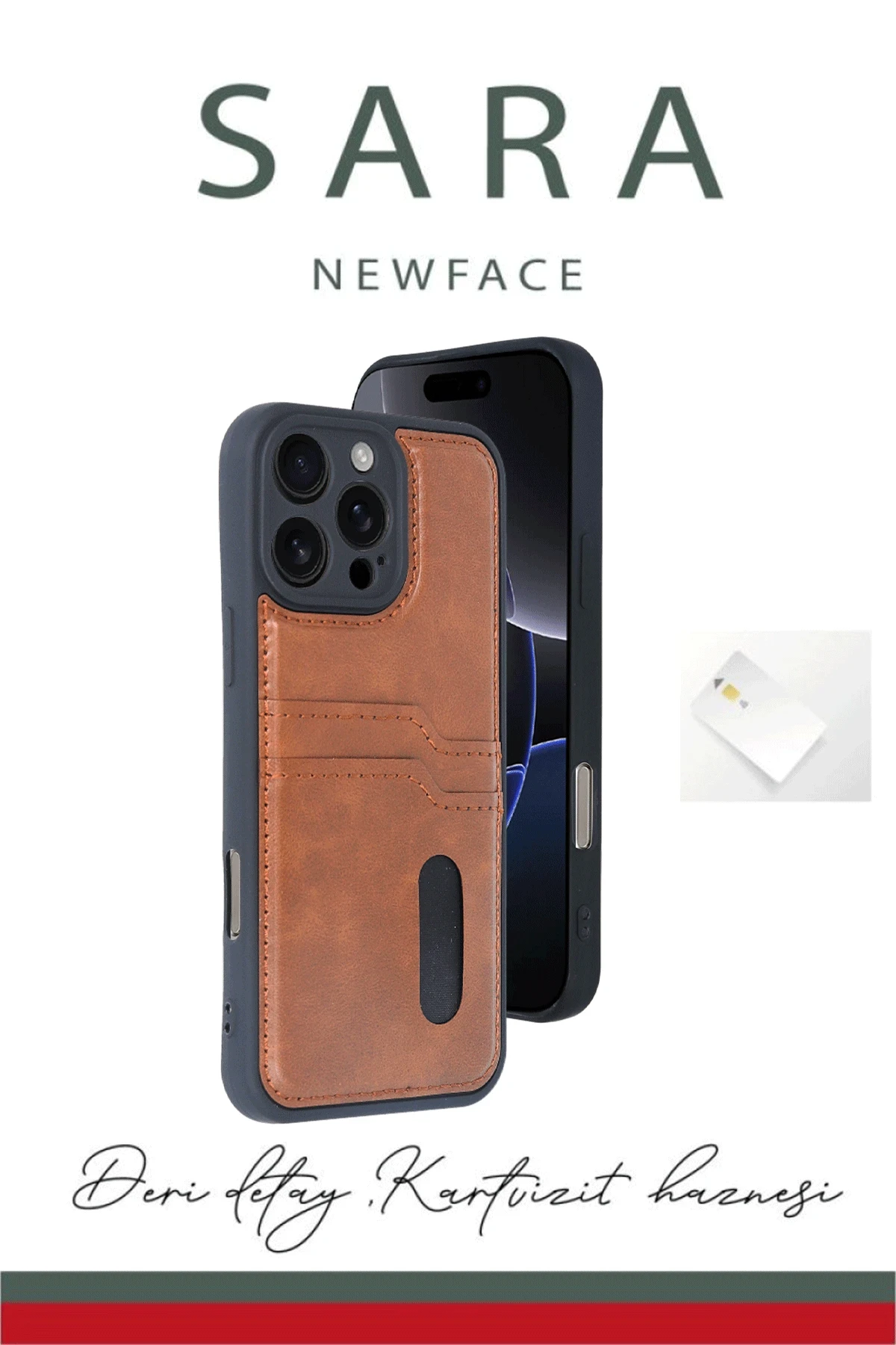 Newface iPhone 16 Pro Max Kılıf Sara Kartvizitli Deri Kılıf - Kırmızı - Görsel 3